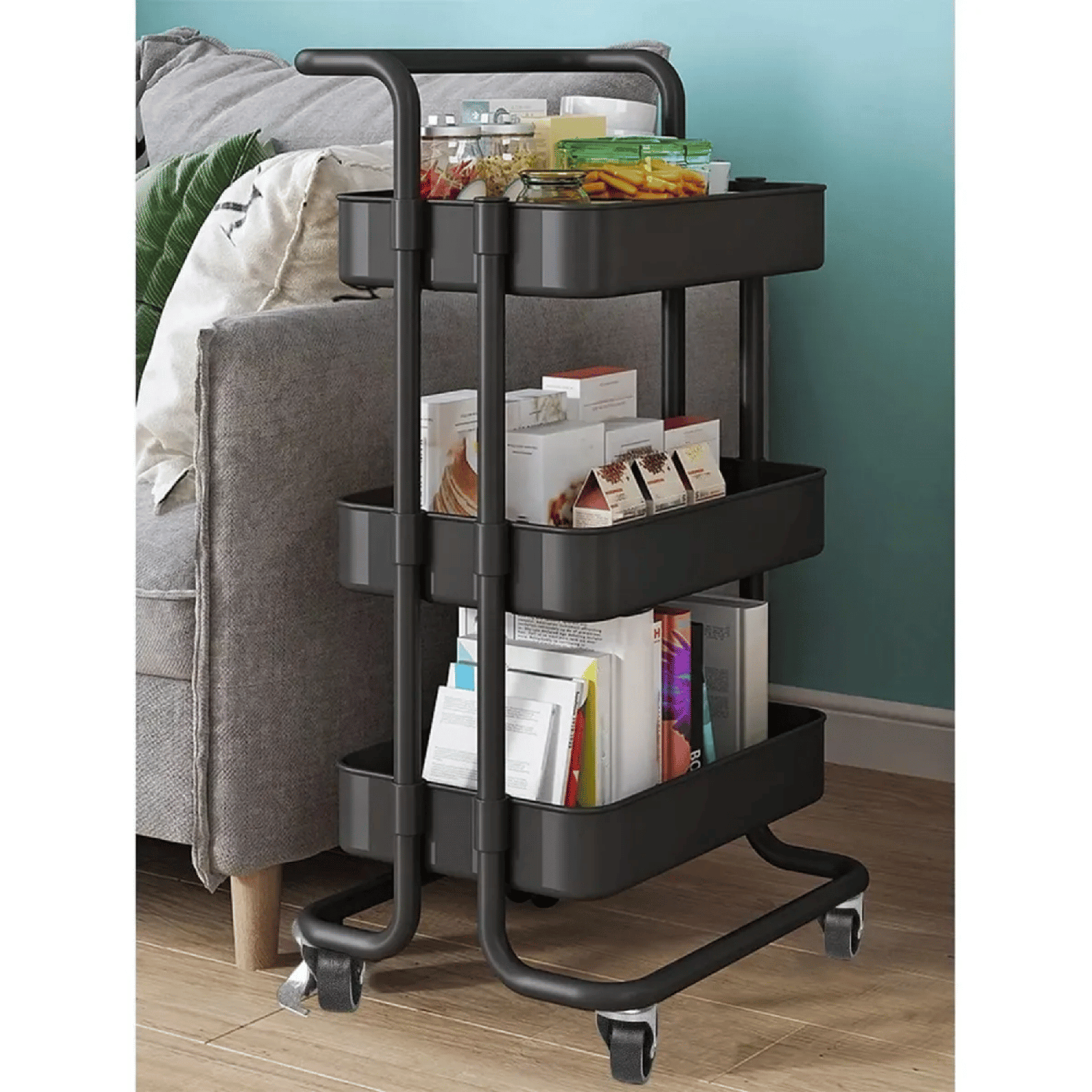 Carro Organizador Multiuso 3 Niveles 85x42x28,5 CM Negro-5