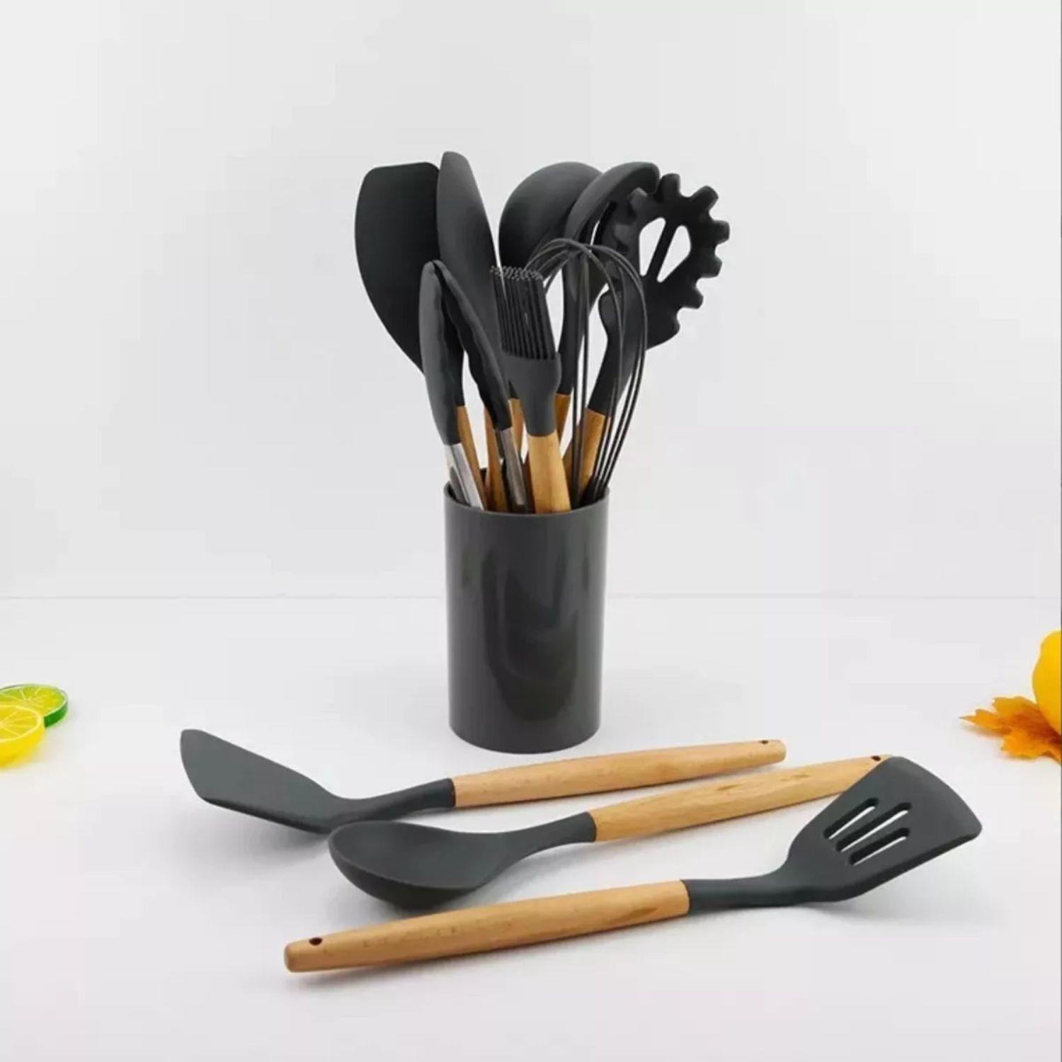 Set 11 Utensilios Cocina Antiadherentes Silicona Negro-2