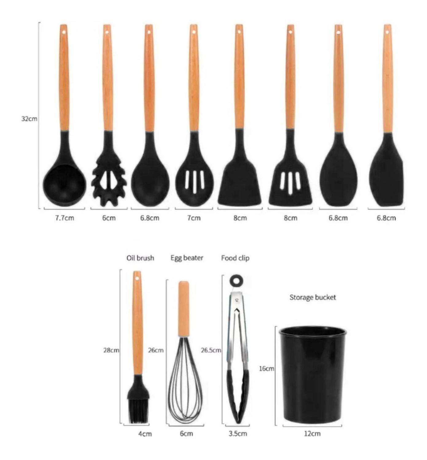 Set 11 Utensilios Cocina Antiadherentes Silicona Negro-5