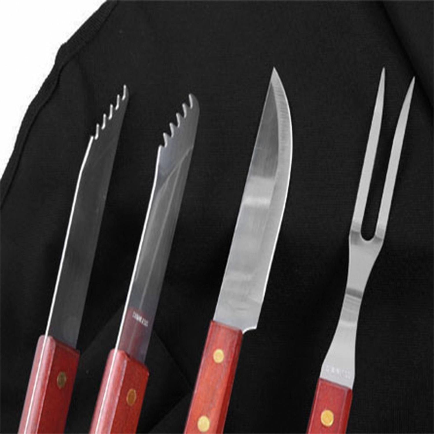 Delantal Asado Parrilla Negro 3 Herramientas-3