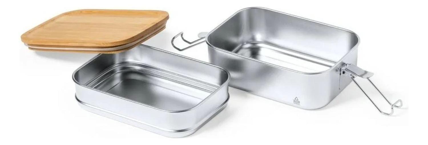 Contenedor Tupper Hermético Doble Acero Inox. Bambú Vinckers 940 ML-1