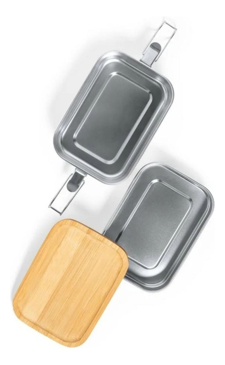 Contenedor Tupper Hermético Doble Acero Inox. Bambú Vinckers 940 ML-2