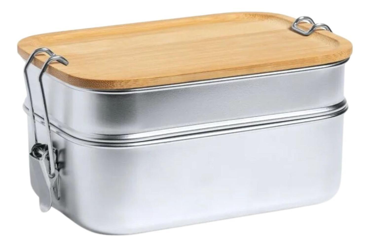 Contenedor Tupper Hermético Doble Acero Inox. Bambú Vinckers 940 ML-5