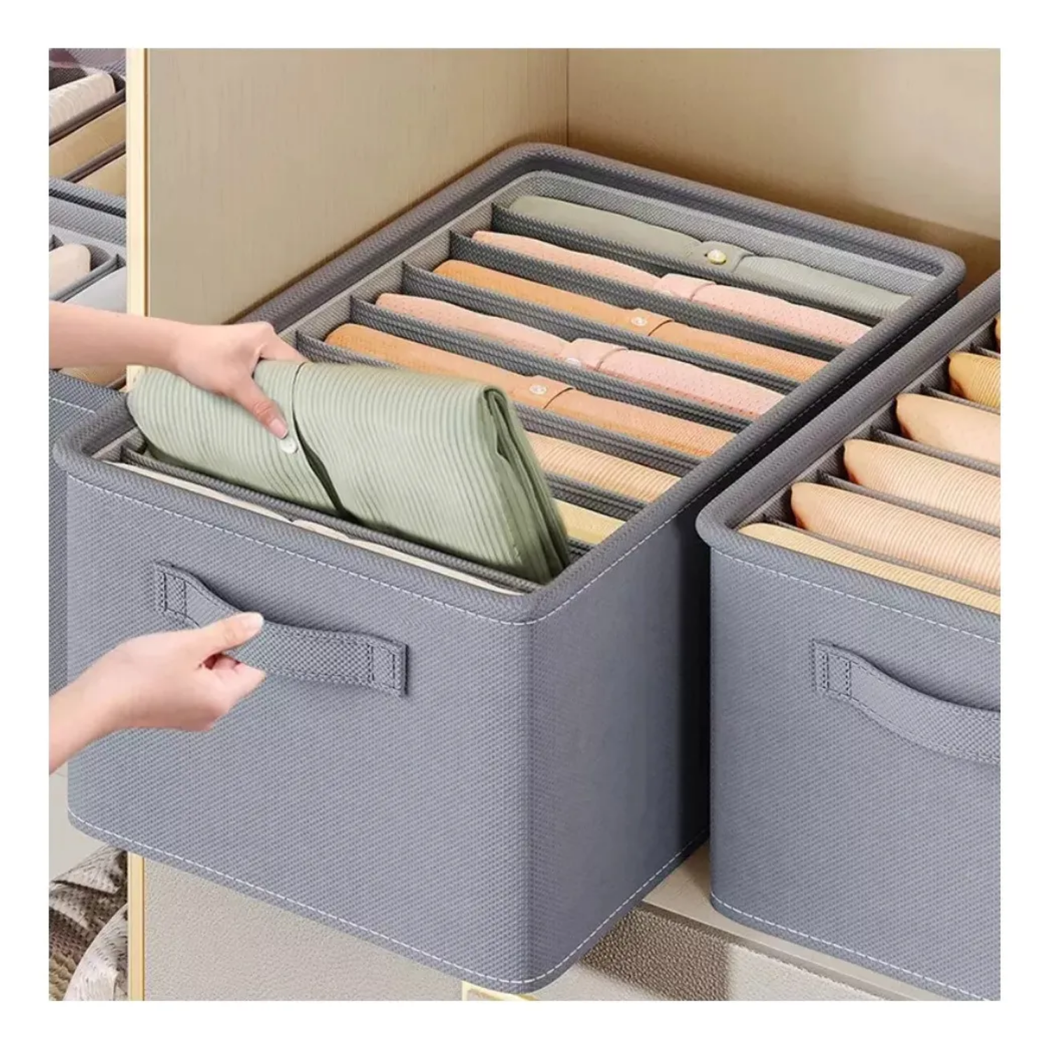 Pack 4 Cajas Organizador Ropa 44x30x20 CM Gris-3