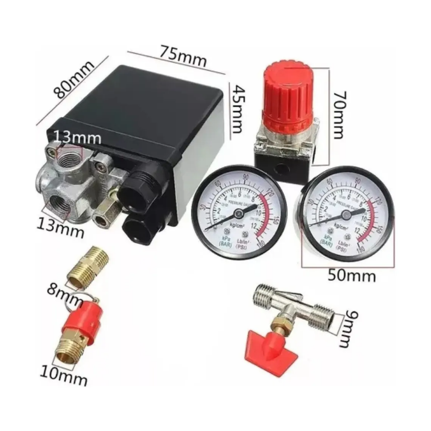 Compresor Aire Auto Válvula Presión 180 PSI Interruptor Regulador-5