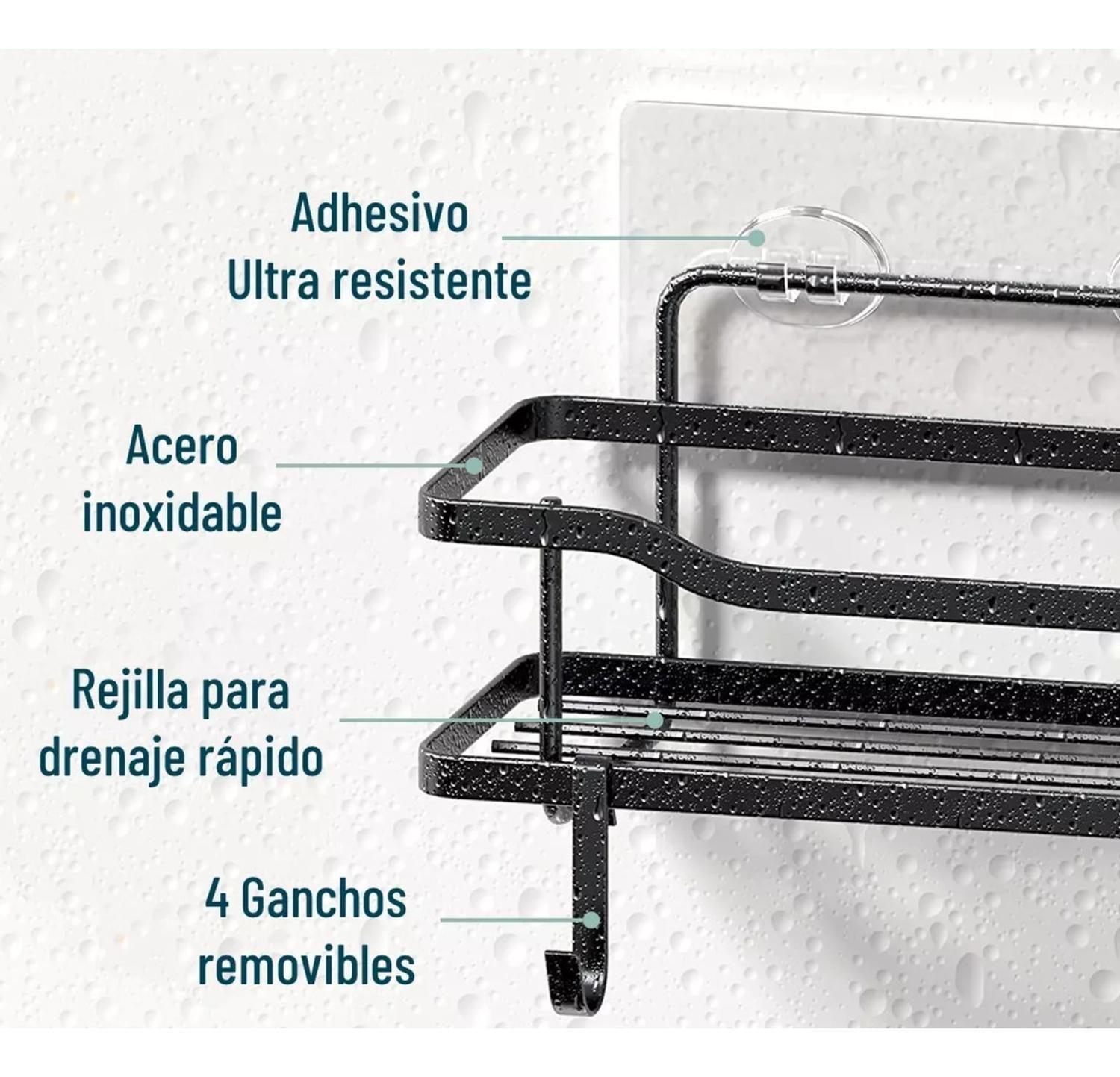 Organizador Ducha Baño Adhesivo 2 Repisas 13x31x7.5 CM Negro-2