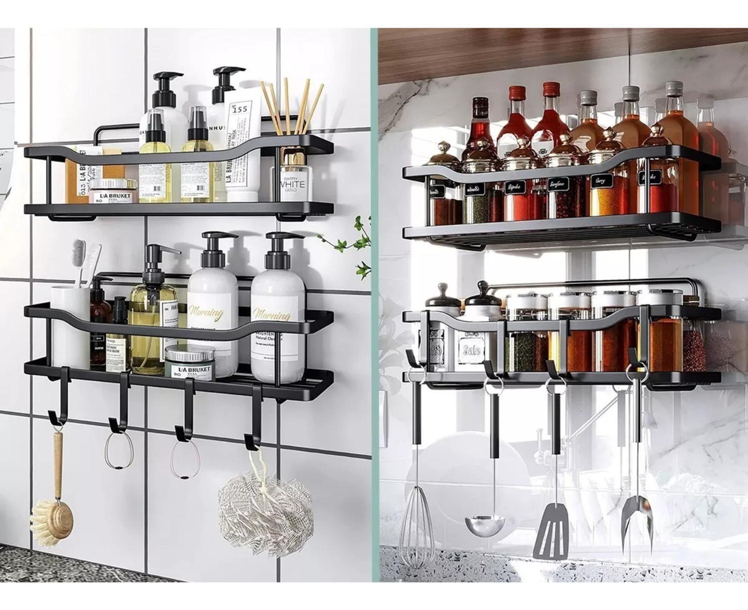 Organizador Ducha Baño Adhesivo 2 Repisas 13x31x7.5 CM Negro-3