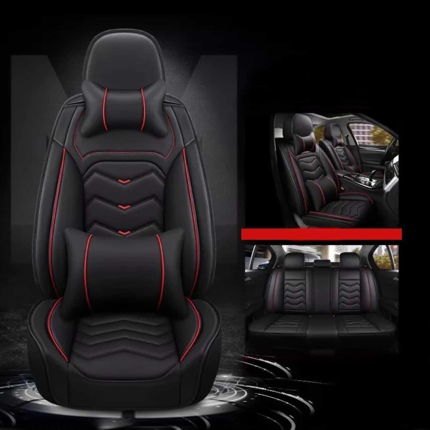 Kit Fundas Cubre Asiento Eco Cuero Auto Almohadilla Luxury-3