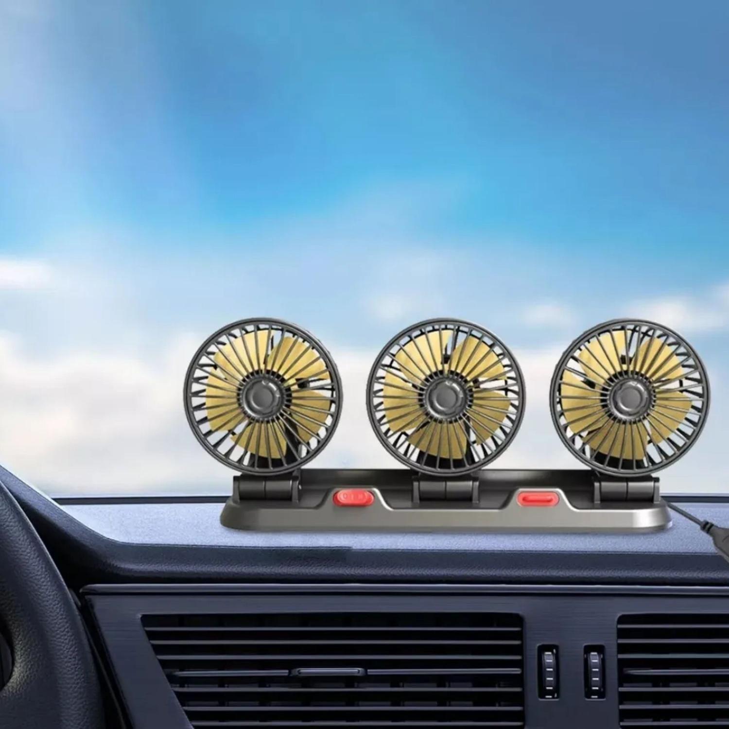 Ventilador Triple Cabezal Giratorio Para Autos 12v-3