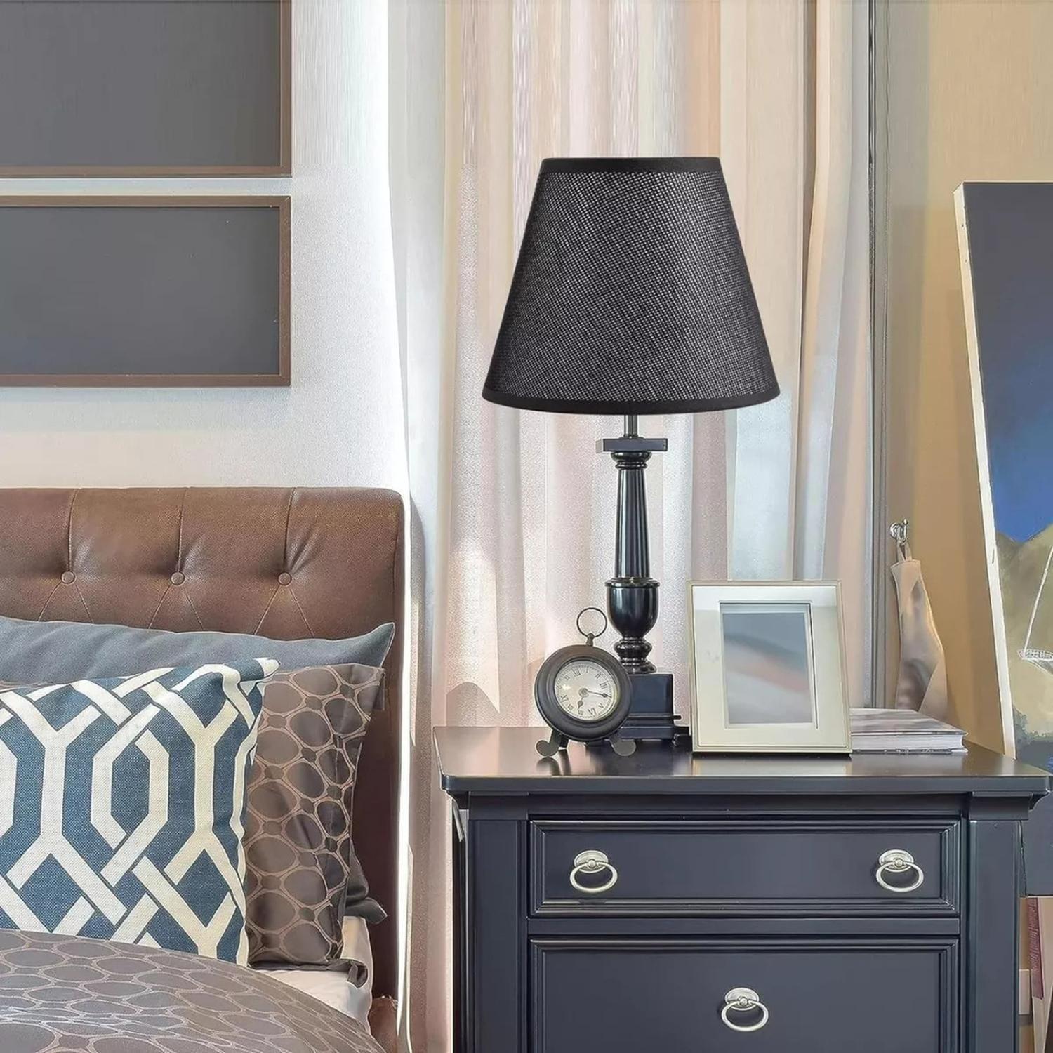 Pantalla Vestido Lámpara Repuesto Redonda 25x16.5x20 CM E27 Negro-4