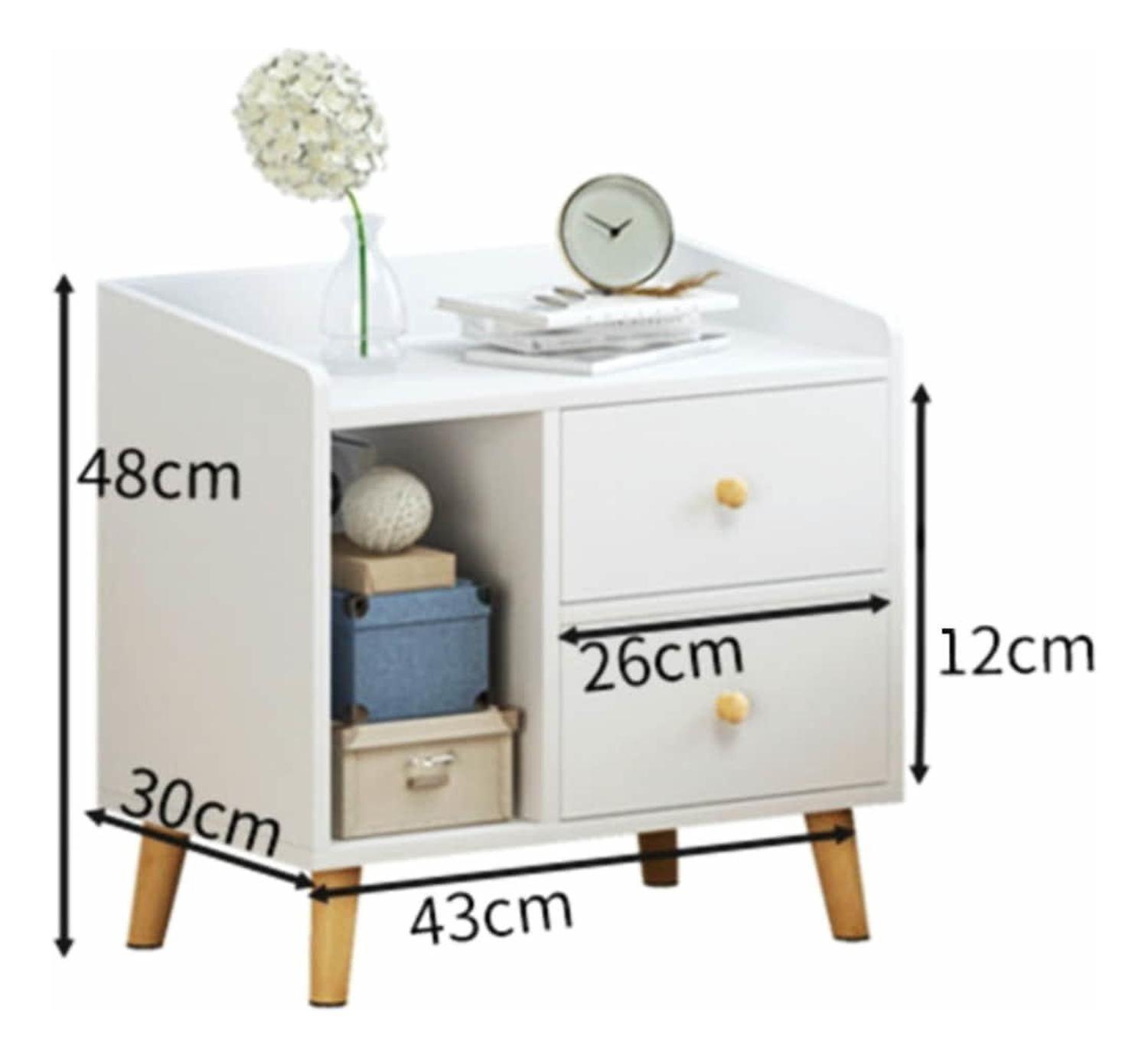 Velador 2 Cajones Madera 43x30x48 CM Blanco-3