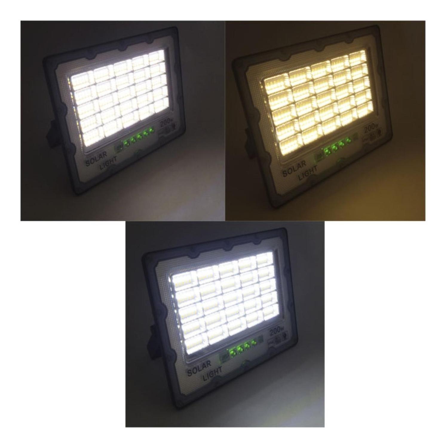 Foco Proyector Solar LED 200 Watt Dúo Panel Solar 250 LED Luz Cálida Fría Control Remoto-3
