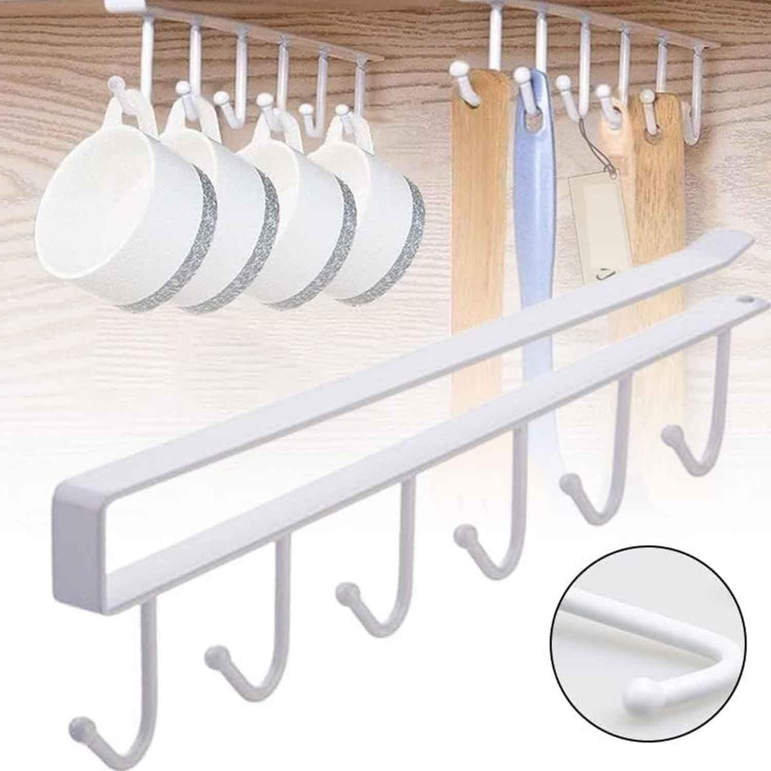 Colgador Organizador Soporte Tazas Utensilios Cocina Metal Blanco-4