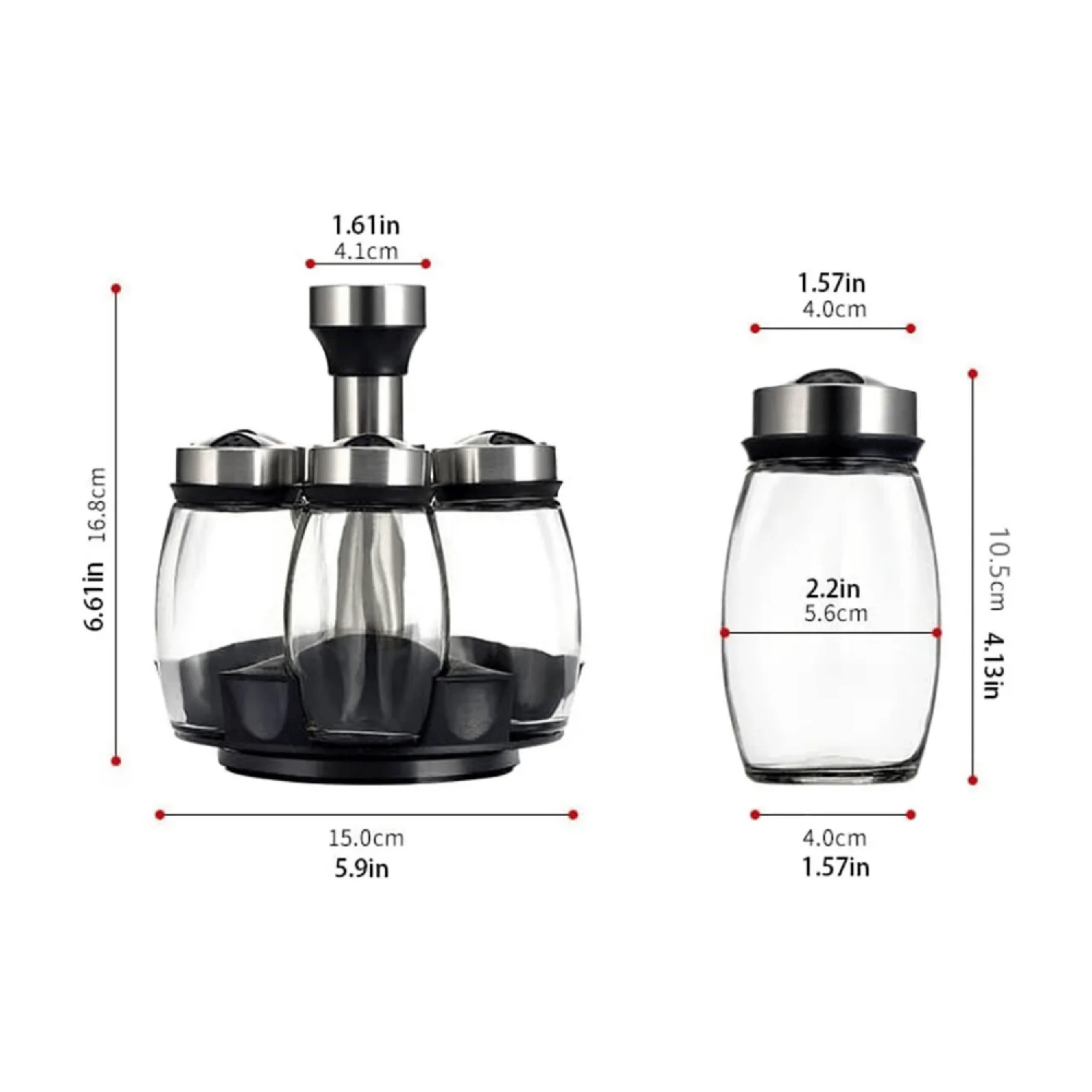 Set 6 condimenteros Giratorios 360 16,8x15x4,1 CM Negro-2