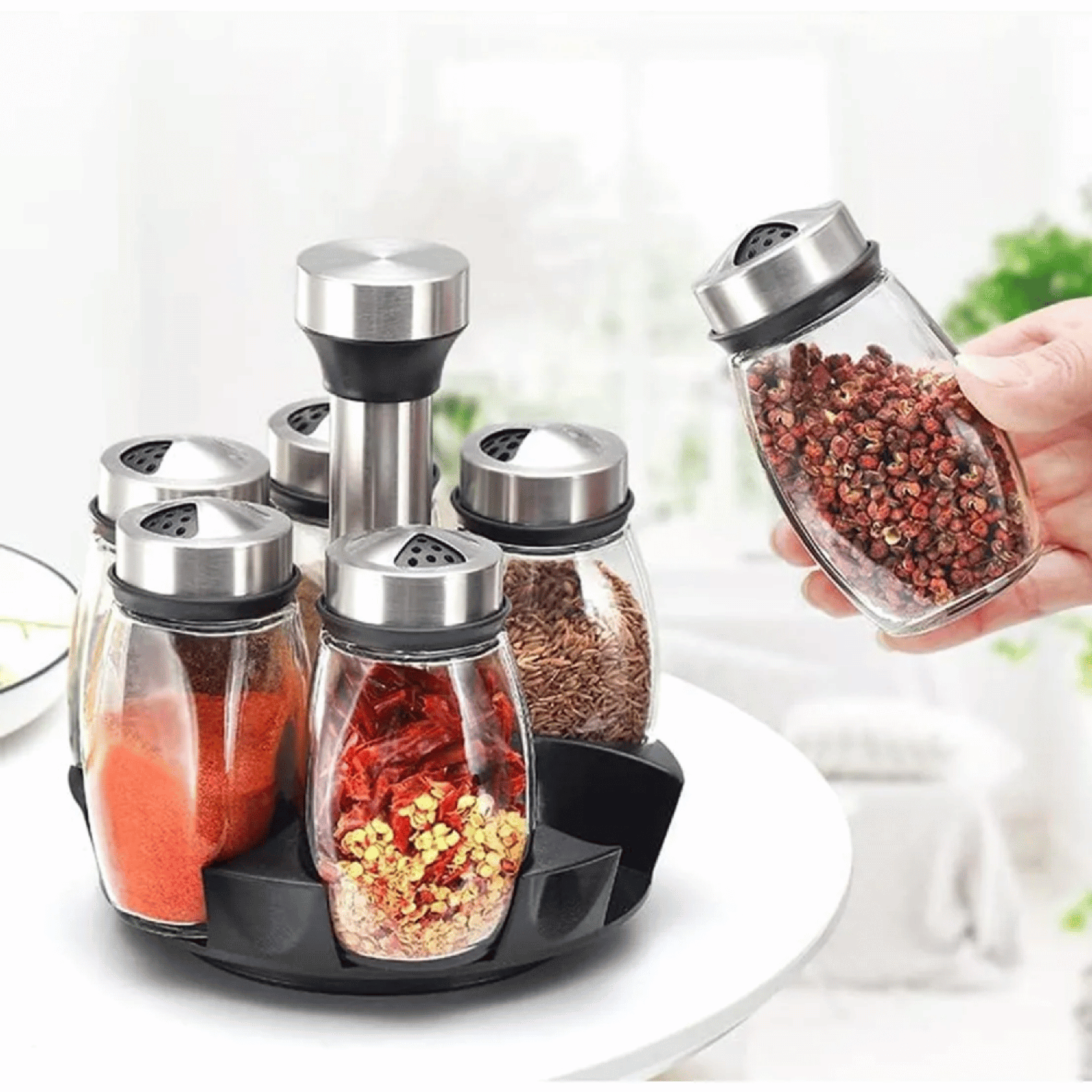 Set 6 condimenteros Giratorios 360 16,8x15x4,1 CM Negro-4
