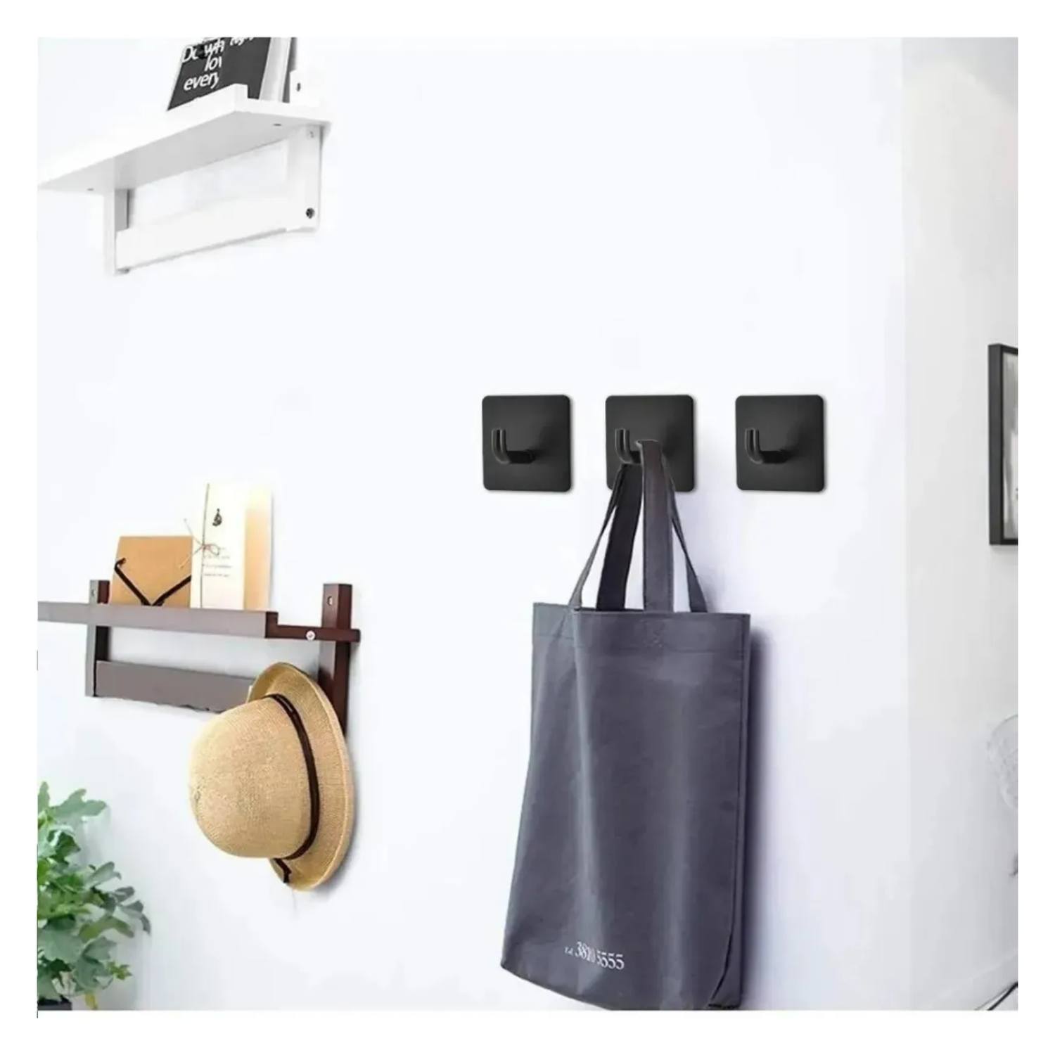 Porta Papel Higienico Más 4 Ganchos Ropa Negro-4