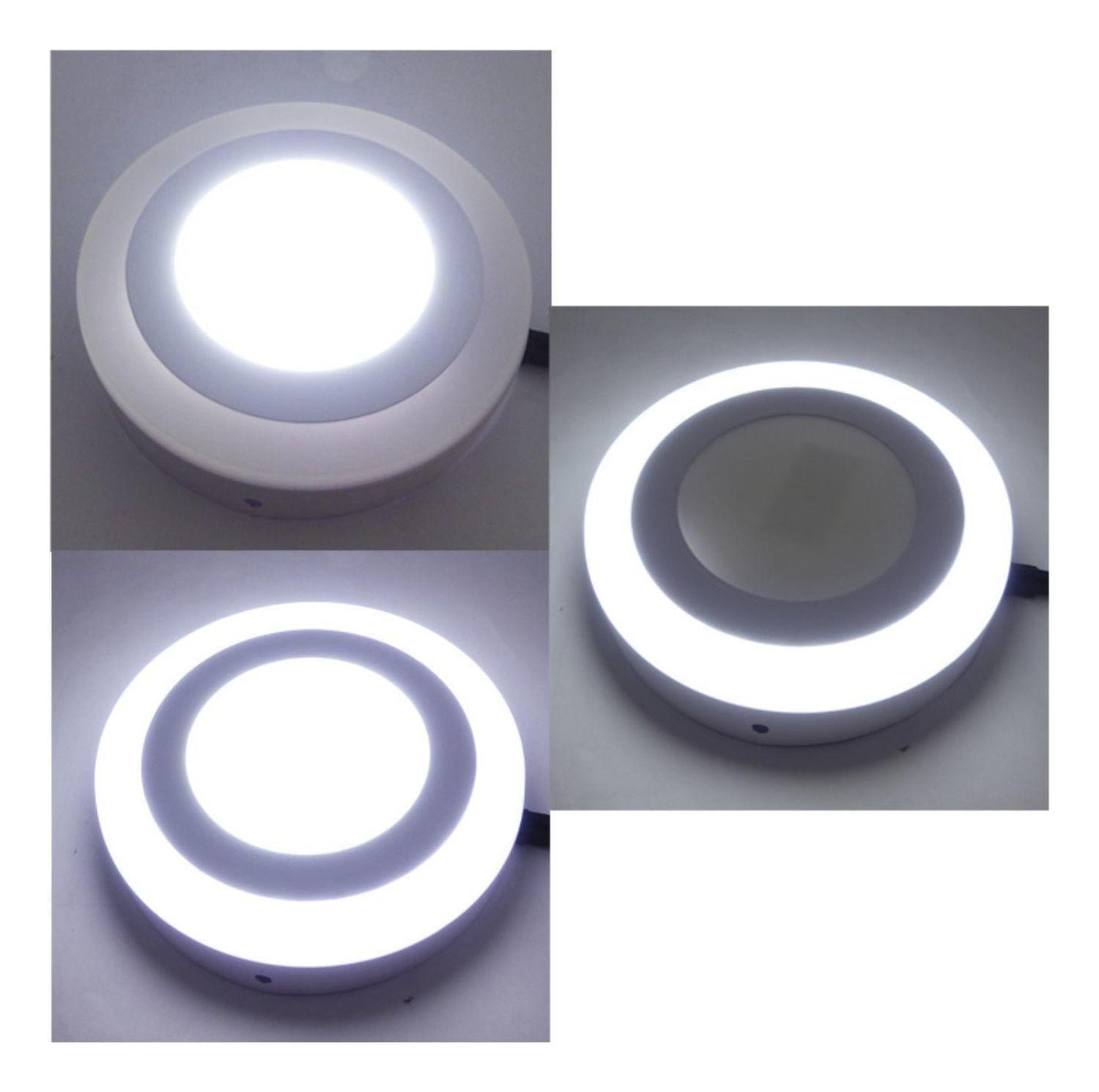 Foco LED Panel 12+4 Watt Dúo Luz Centro Borde Blanco Sobrepuesto-3