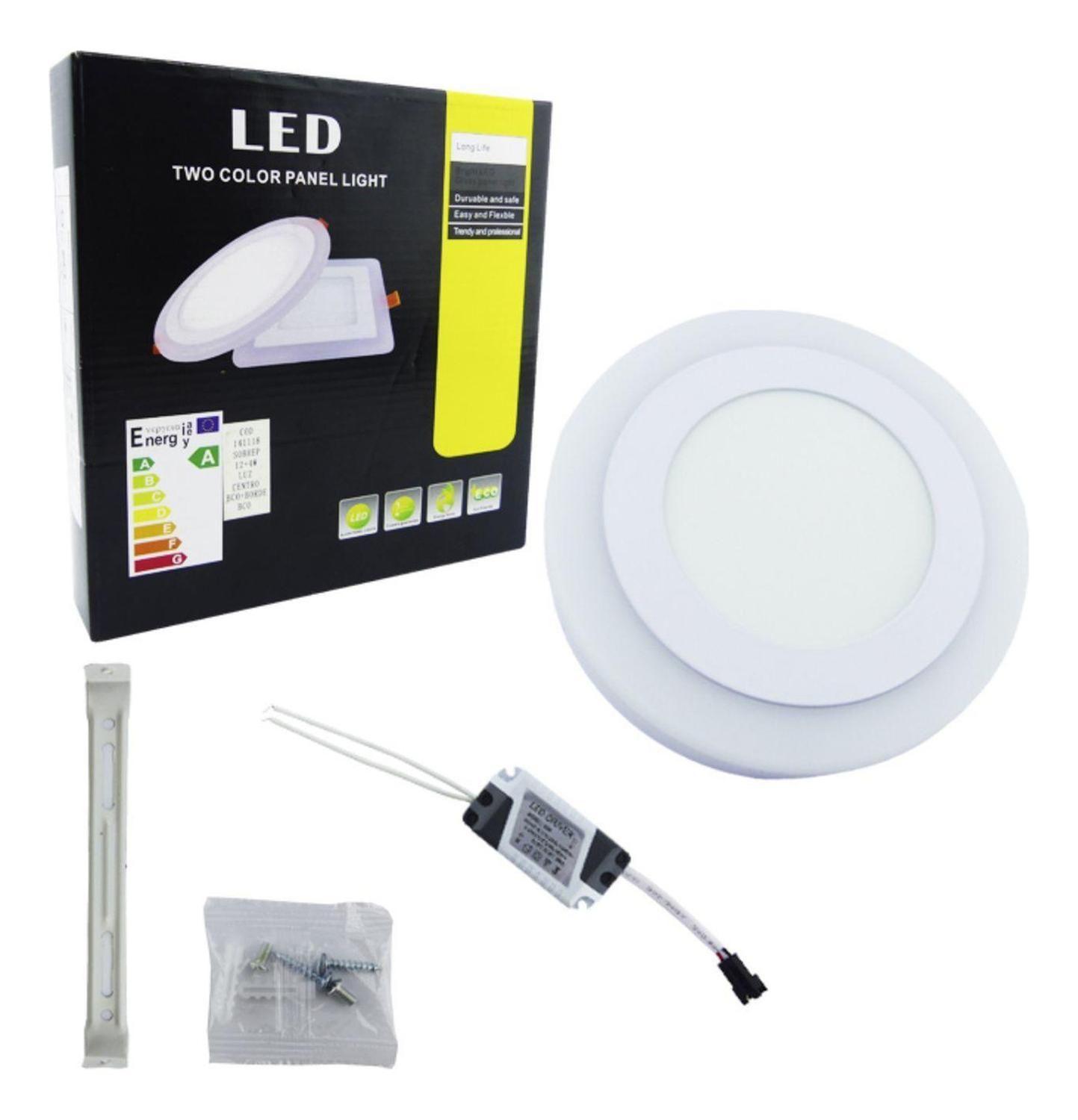 Foco LED Panel 12+4 Watt Dúo Luz Centro Borde Blanco Sobrepuesto-4