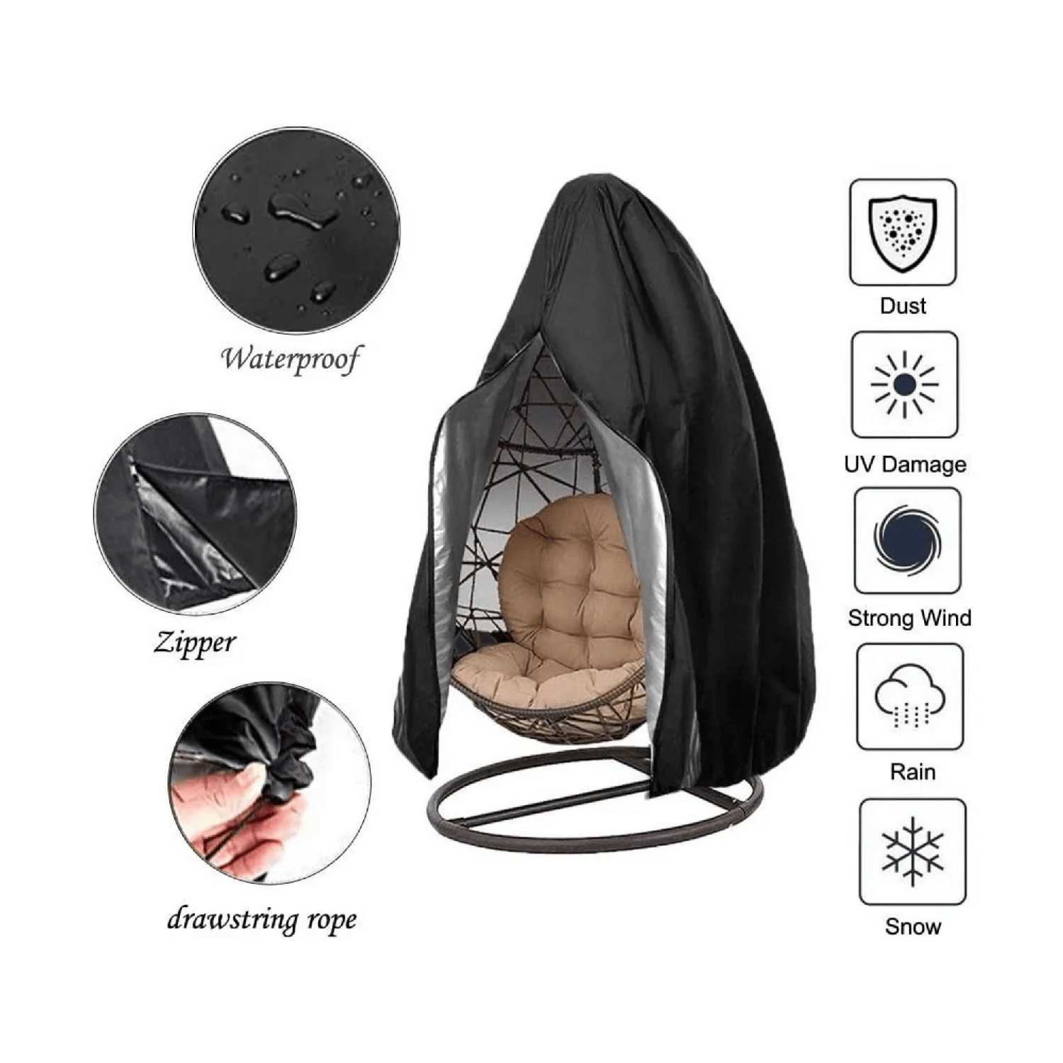 Funda Silla Colgante Impermeable 230x100 CM Negro-2