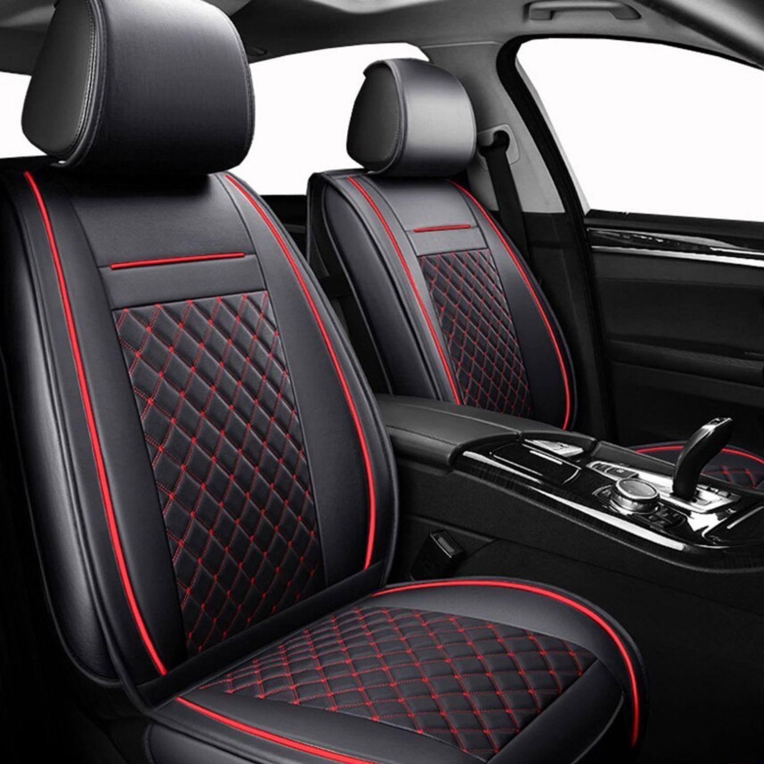 Funda Asiento Auto Premium Eco Cuero Lisboa Negro Rojo-2