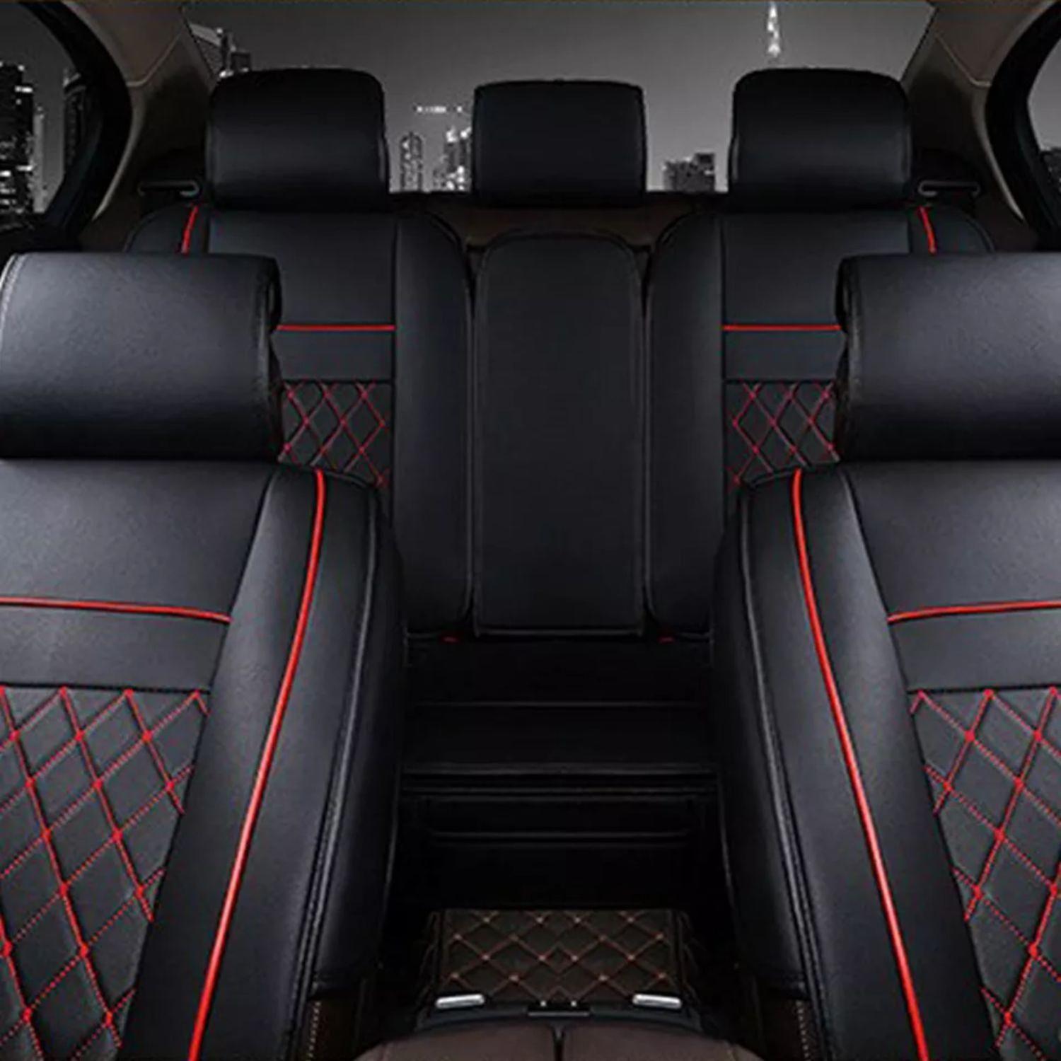 Funda Asiento Auto Premium Eco Cuero Lisboa Negro Rojo-5