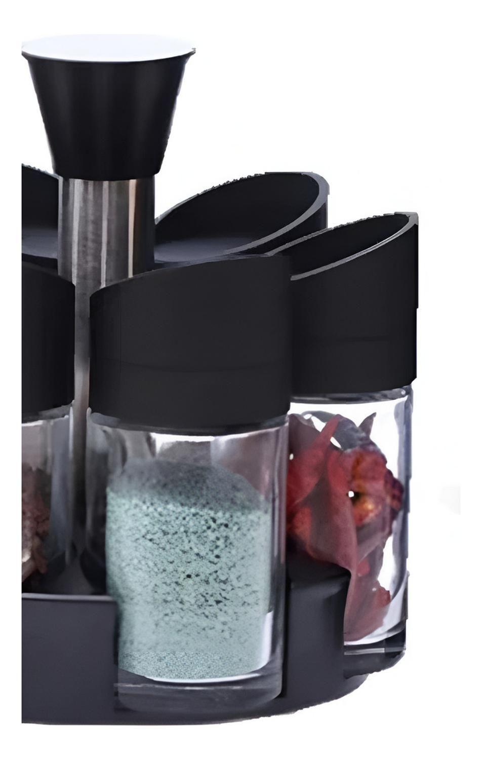 Set 6 Especieros Condimentos Moderno Giratorio 360º Negro-2