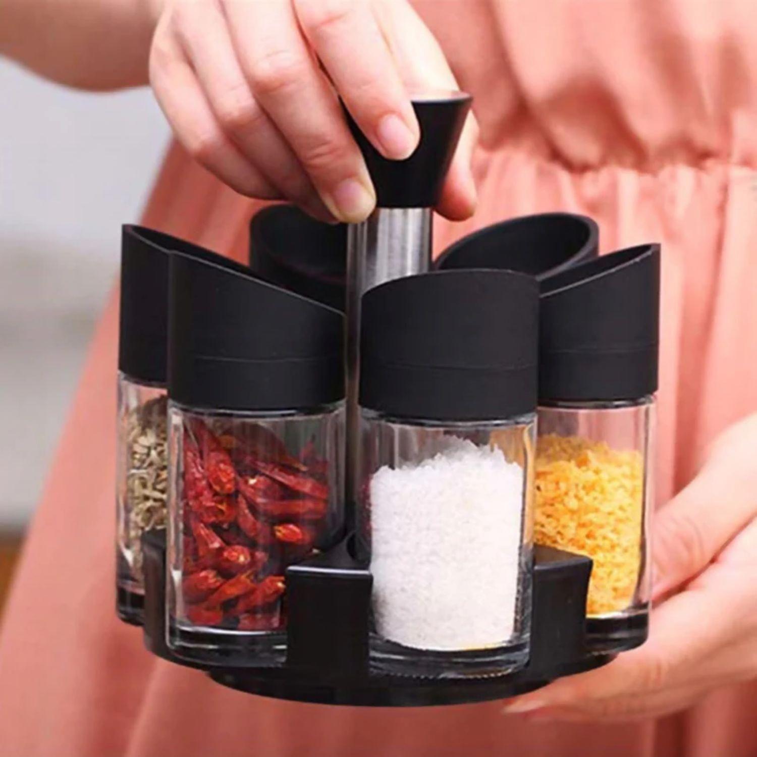 Set 6 Especieros Condimentos Moderno Giratorio 360º Negro-4