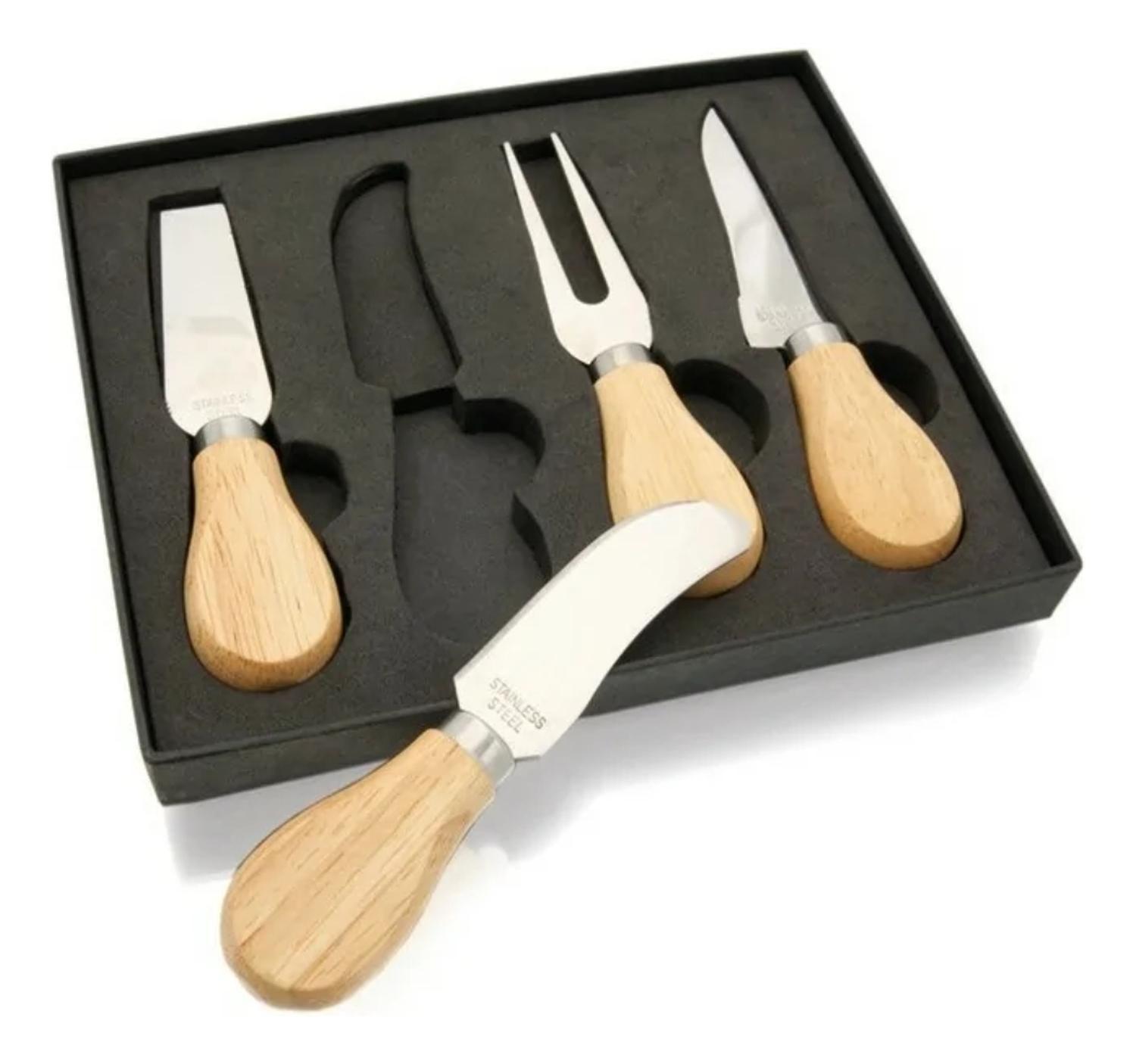 Set 4 Utensilios Queso Acero Madera Koet-2