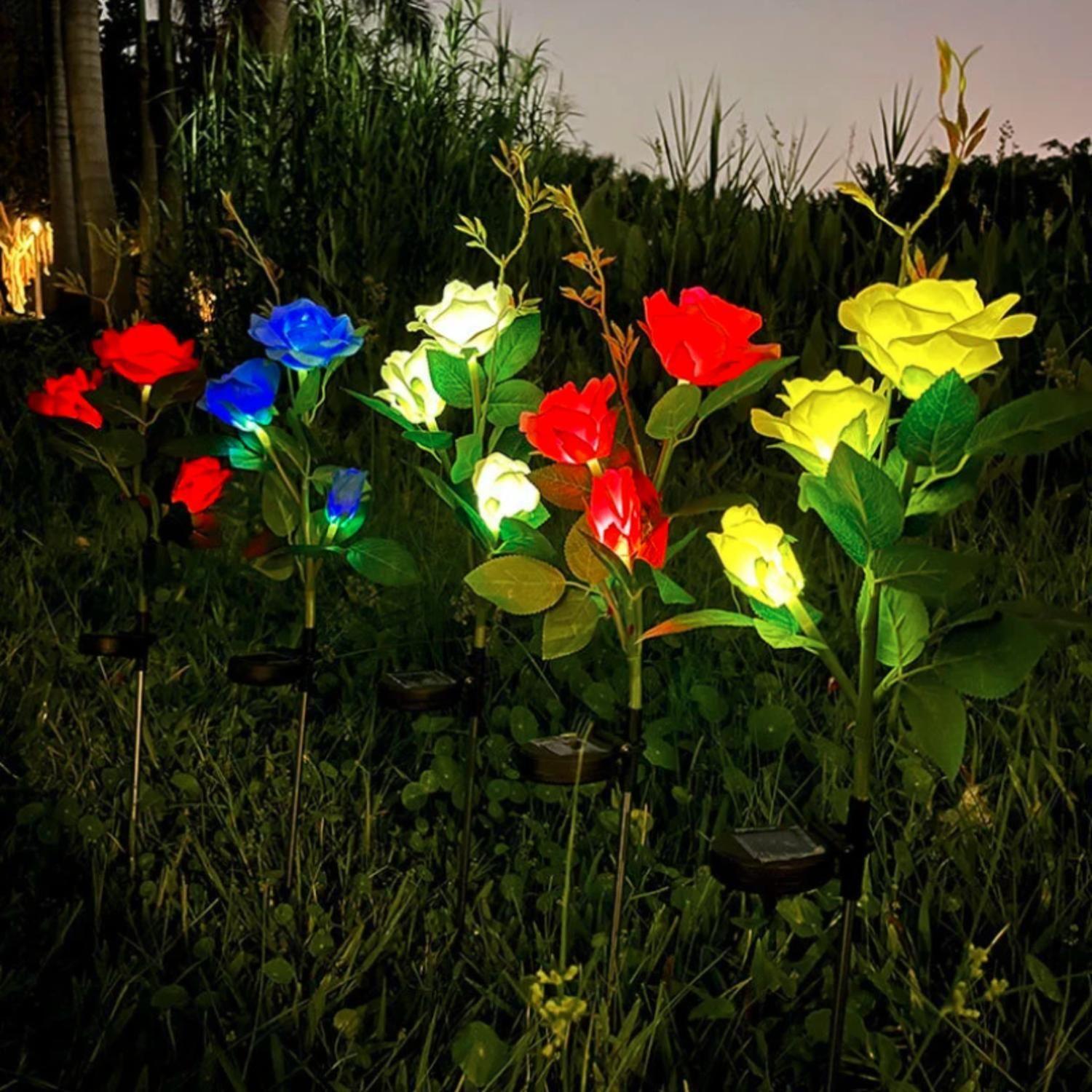 Set 2 Flor Foco Solar LED Rosa 80 CM Luz Blanca-4