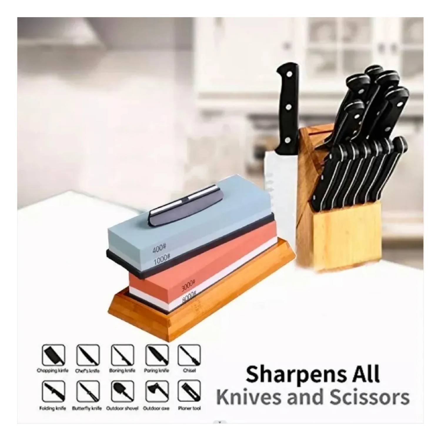 Set 2 Piedras Afiladoras Cuchillos Cocina 400/1000/3000/8000-3