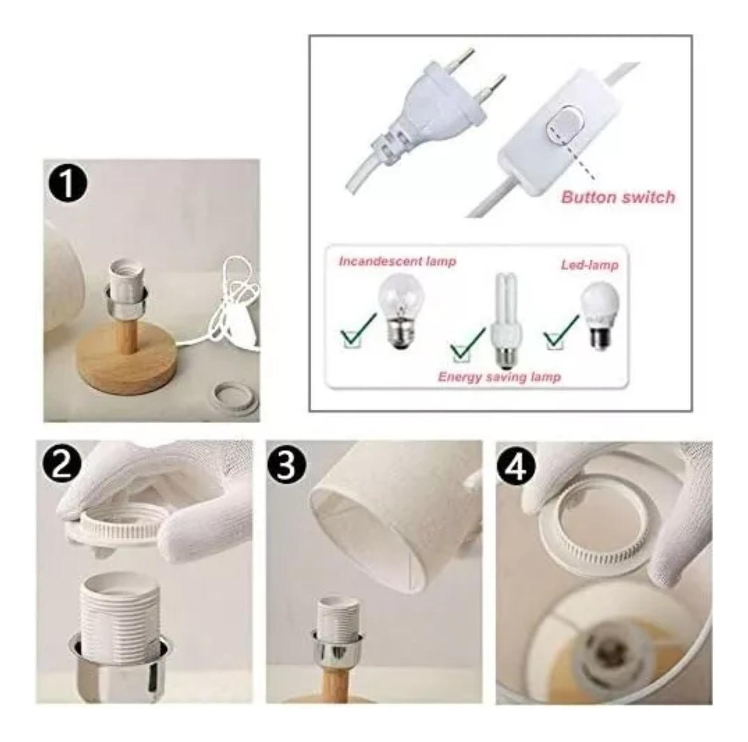 Lámpara Velador Pantalla E27 34x18 CM Negro-2