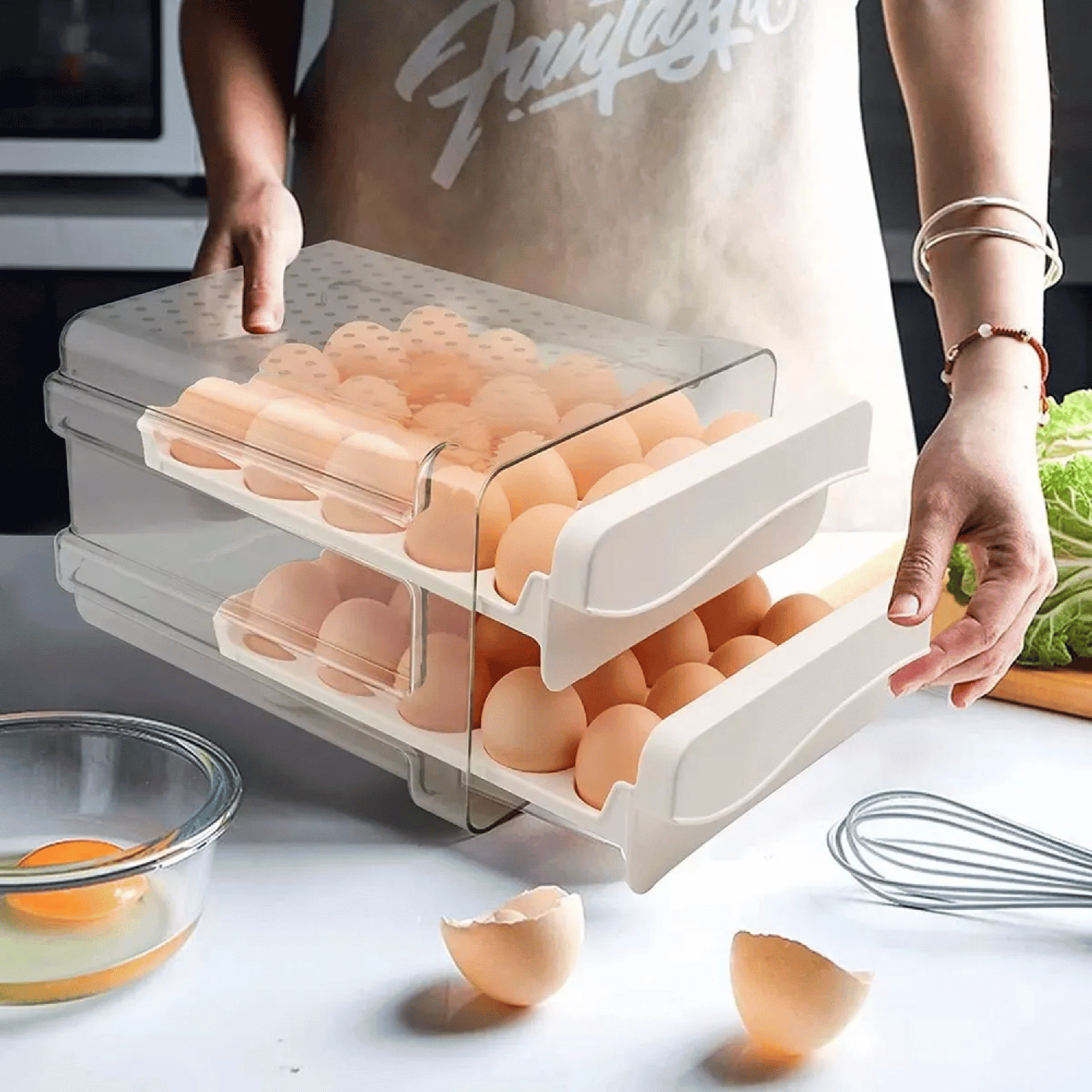 Organizador Porta Huevos 2 Niveles 40 Huevos 27,2x21,9x16,5 CM-5