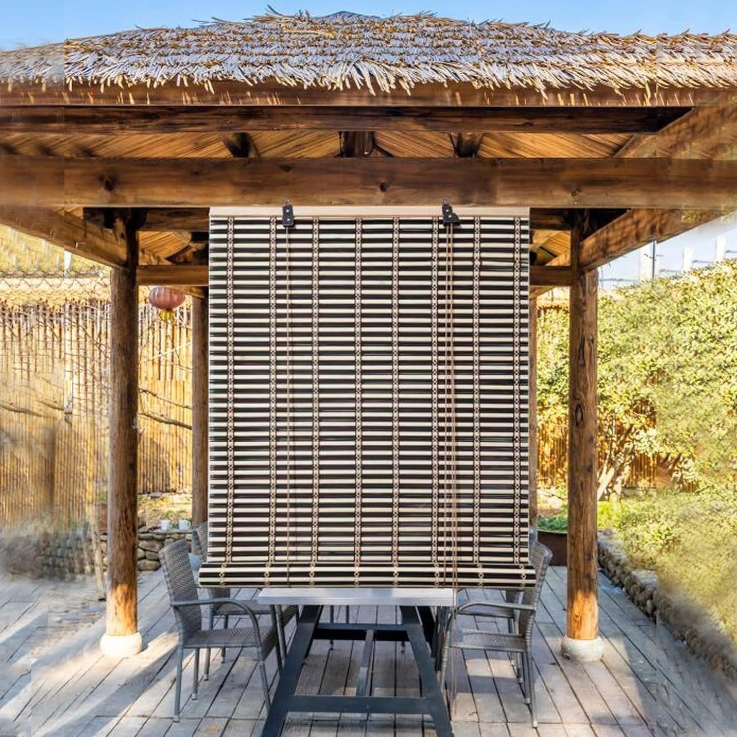 Cortina Persiana Roller Enrollable Bambú Negro Beige 120x180 CM-4