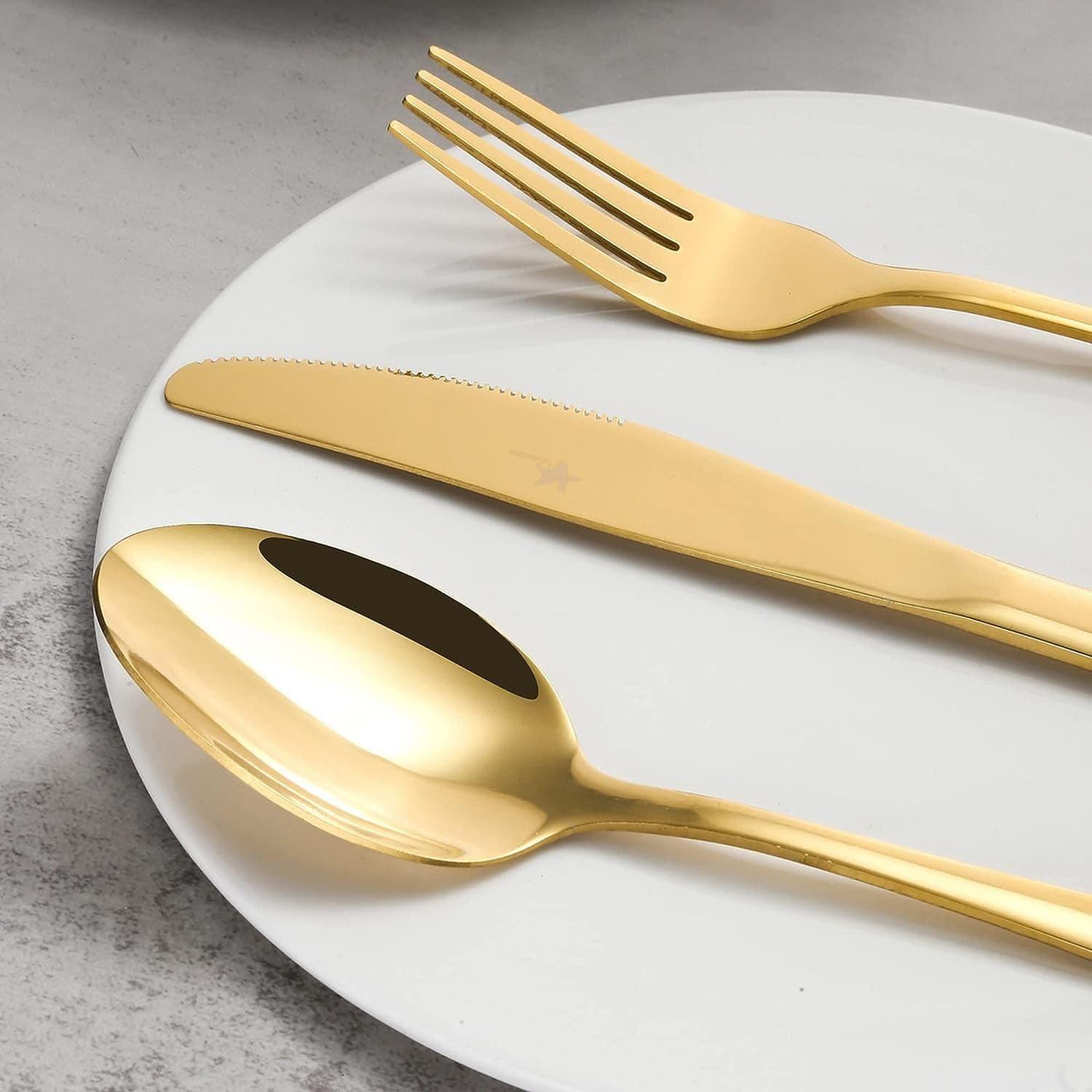 Set Juego Cubiertos Acero Inoxidable 24 Piezas Dorado-2