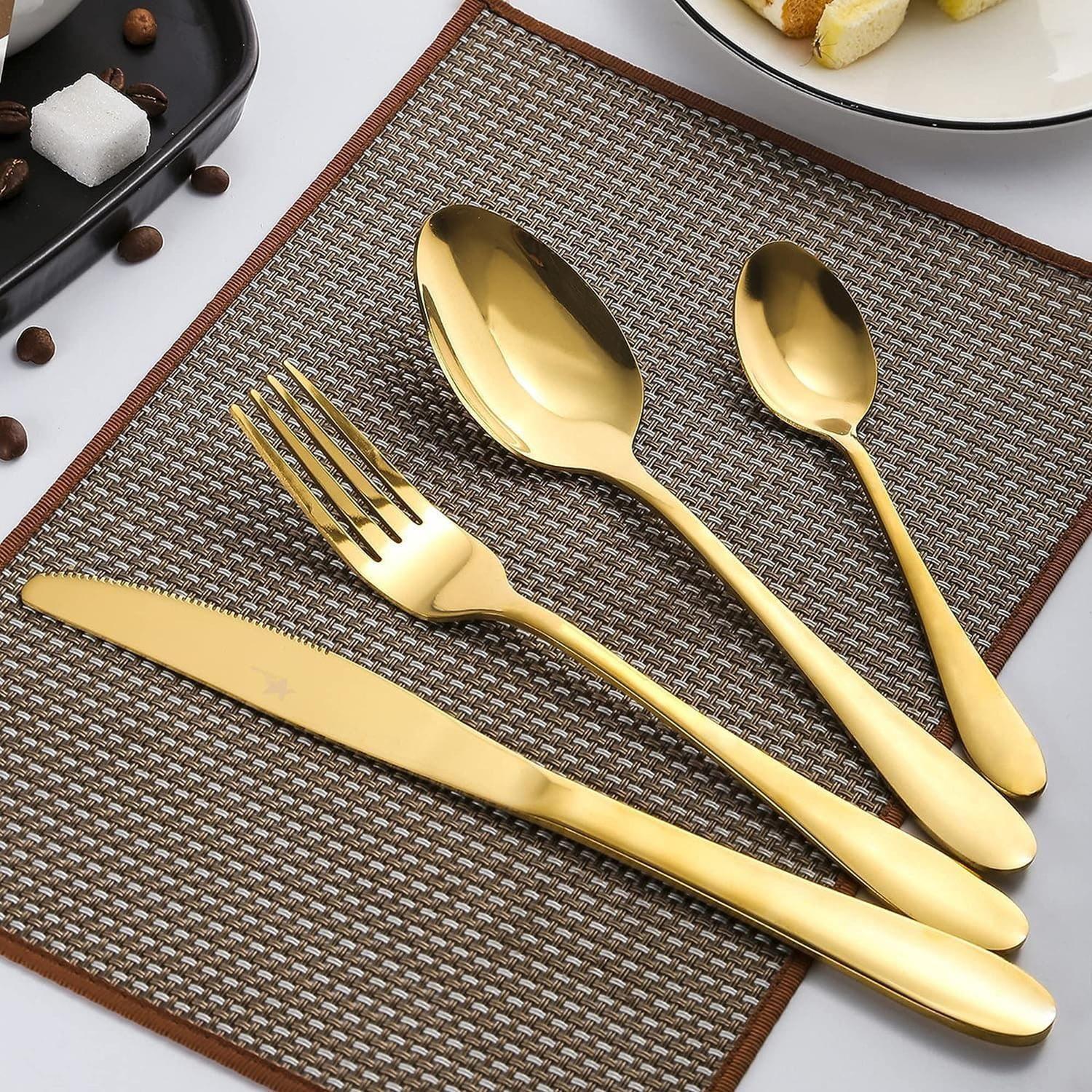 Set Juego Cubiertos Acero Inoxidable 24 Piezas Dorado-3