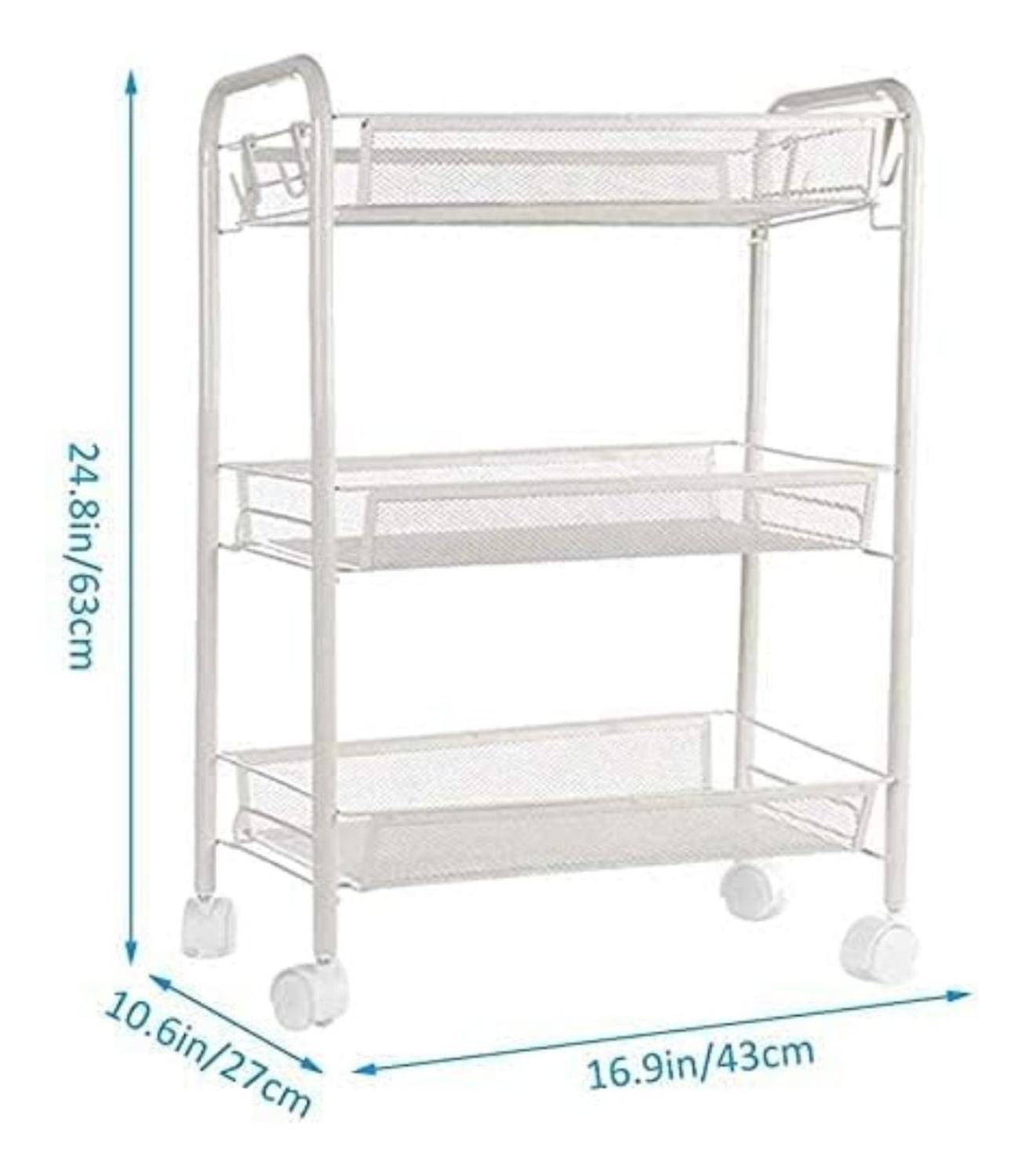 Organizador Repisa 3 Niveles Ruedas Metal Blanco 63x27x45 CM-2