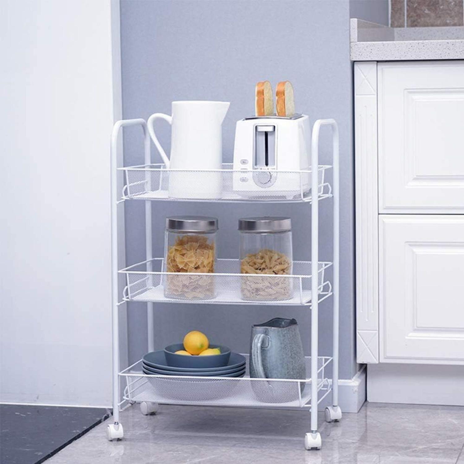 Organizador Repisa 3 Niveles Ruedas Metal Blanco 63x27x45 CM-3