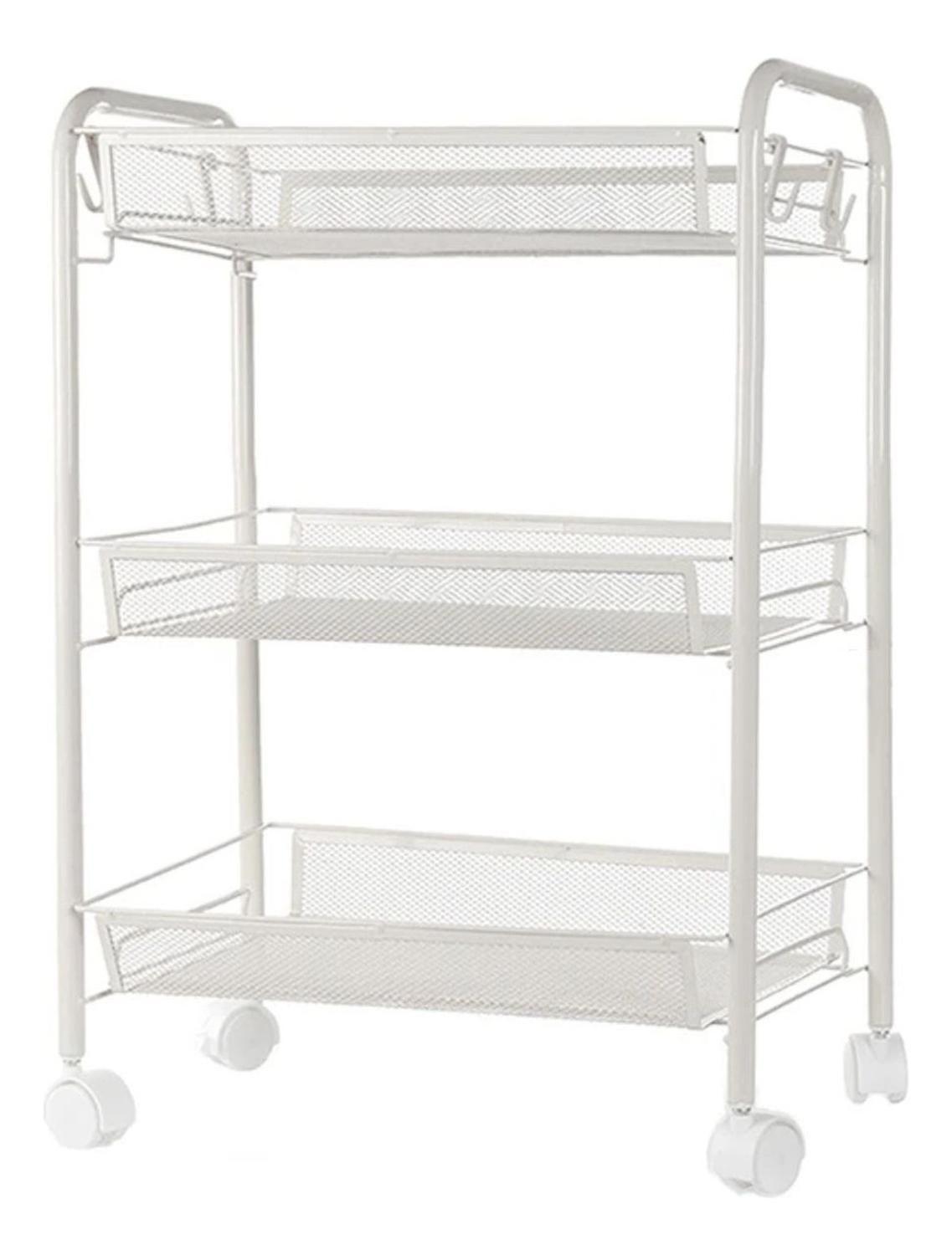 Organizador Repisa 3 Niveles Ruedas Metal Blanco 63x27x45 CM-4