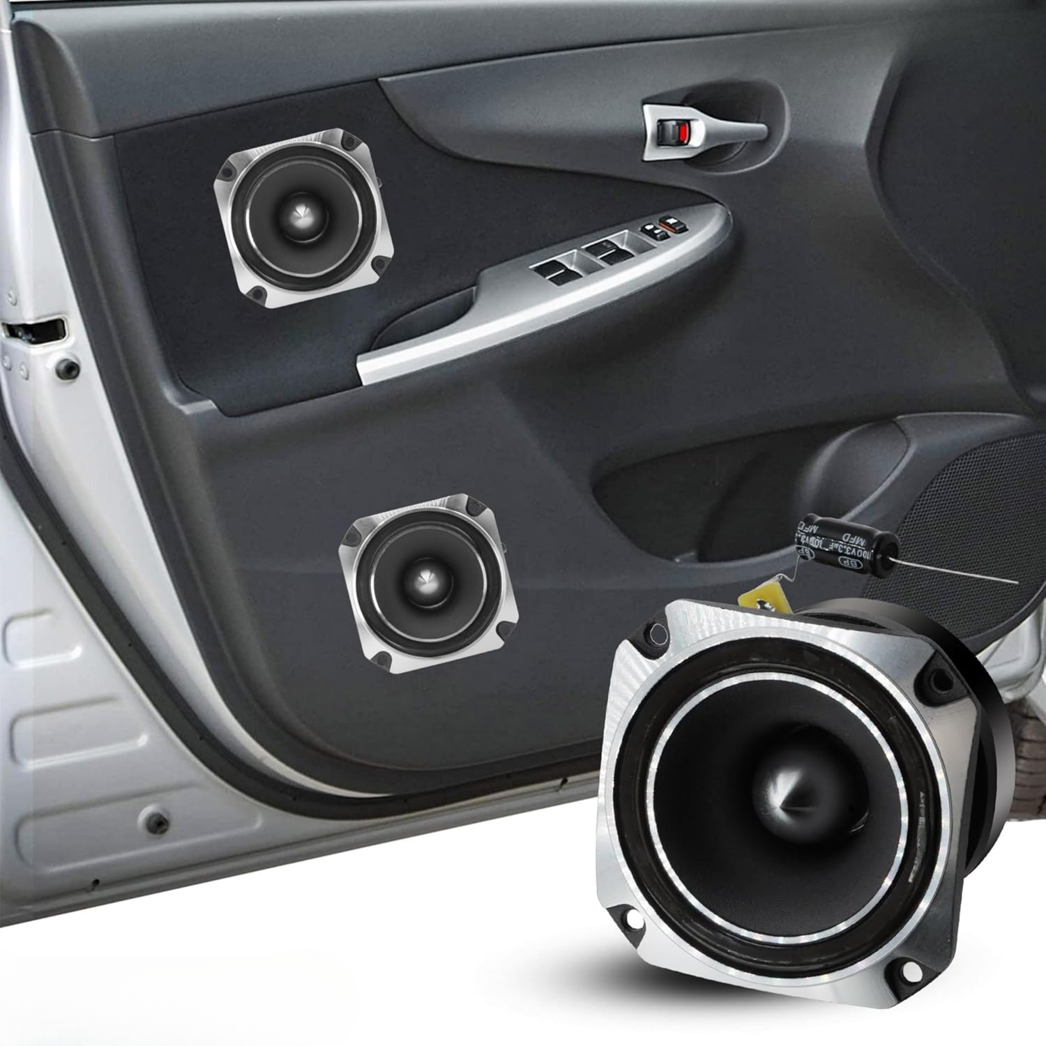 Parlante Auto 8x8x8 CM Redondo 800 Watt Pervoi Plateado-4