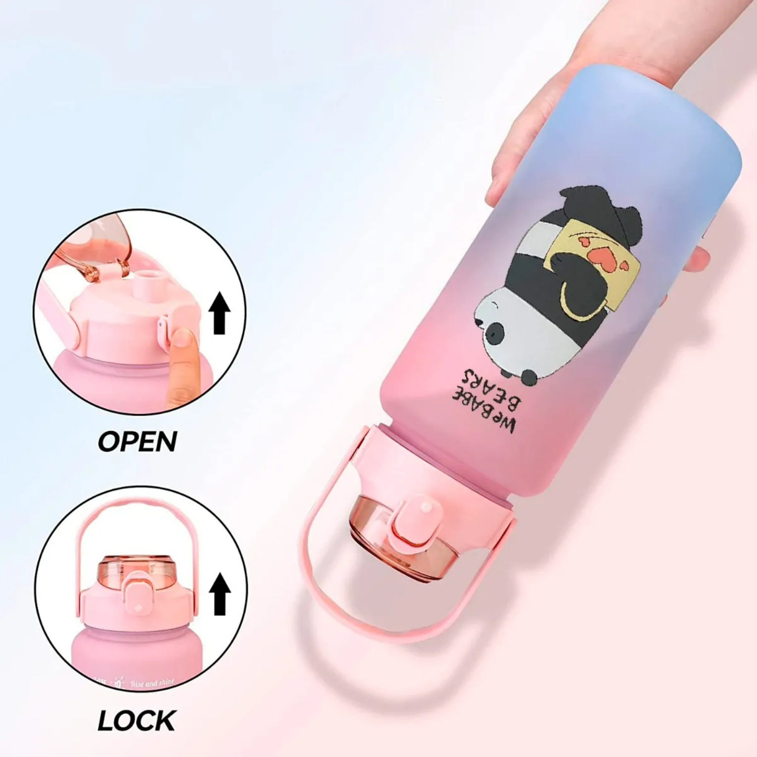 Pack 2 Botellas Agua Motivacional Osos 2 Lt Más 900 ML Rosa/Celeste-2