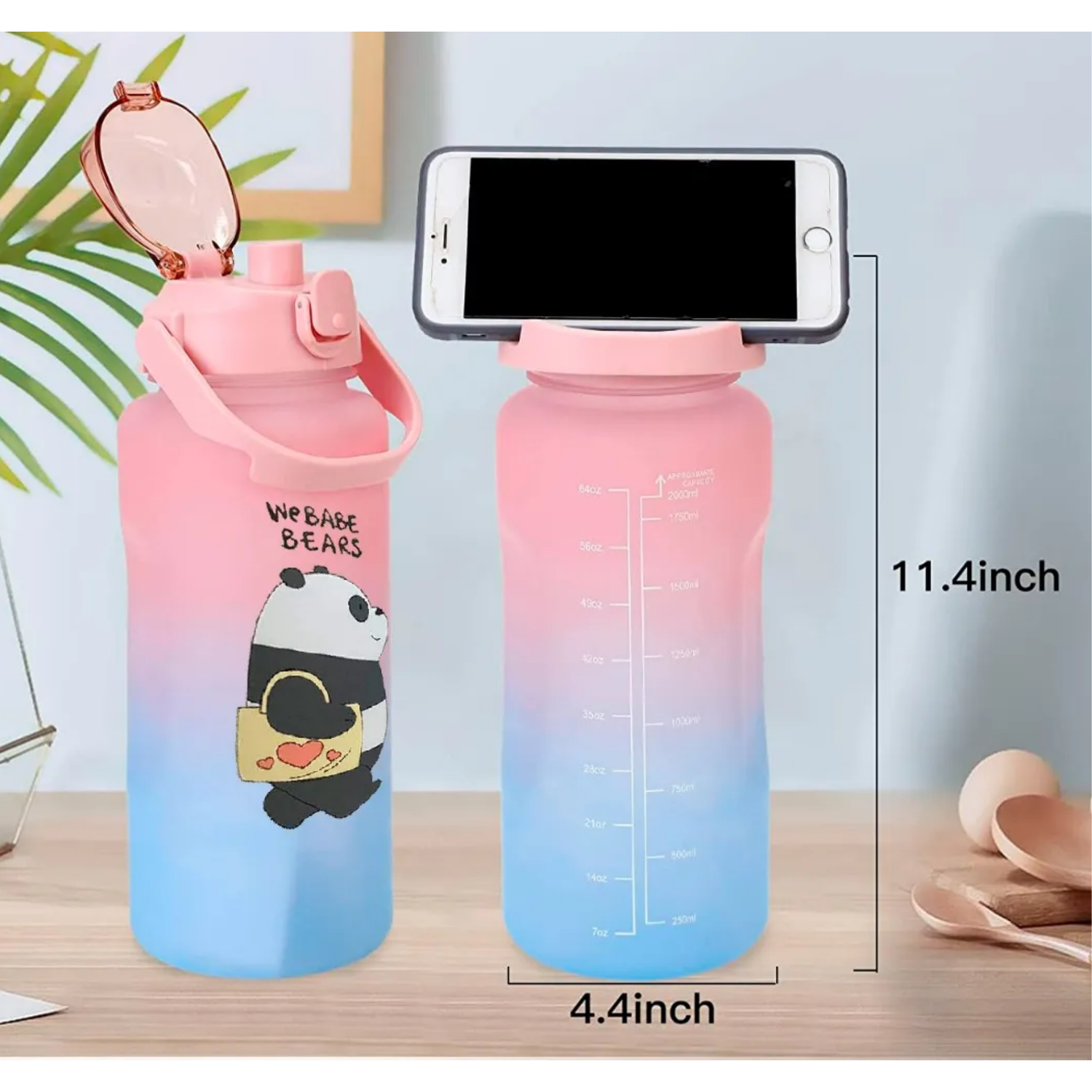 Pack 2 Botellas Agua Motivacional Osos 2 Lt Más 900 ML Rosa/Celeste-3