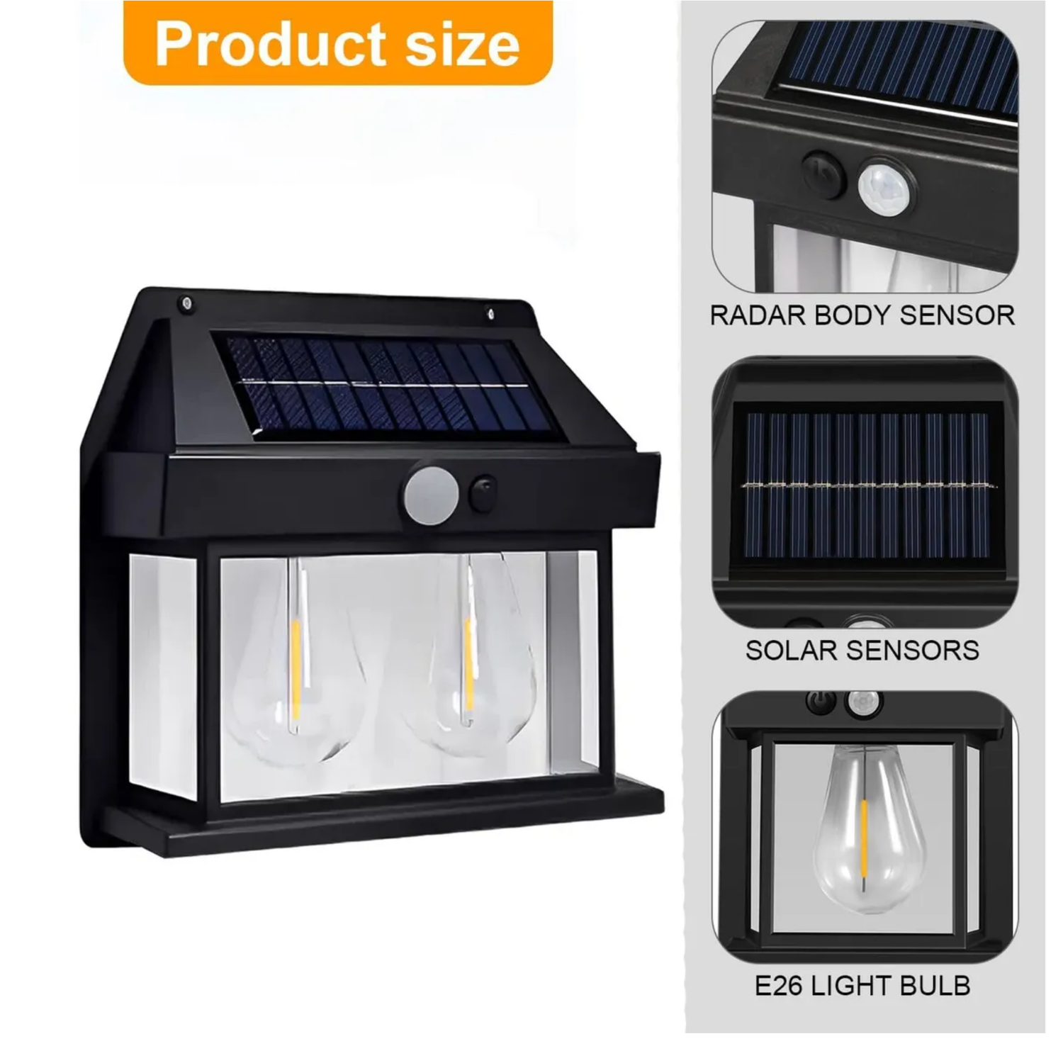 Lampara Solar Impermeable Sensor Movimiento 2 Watt Vintage-4