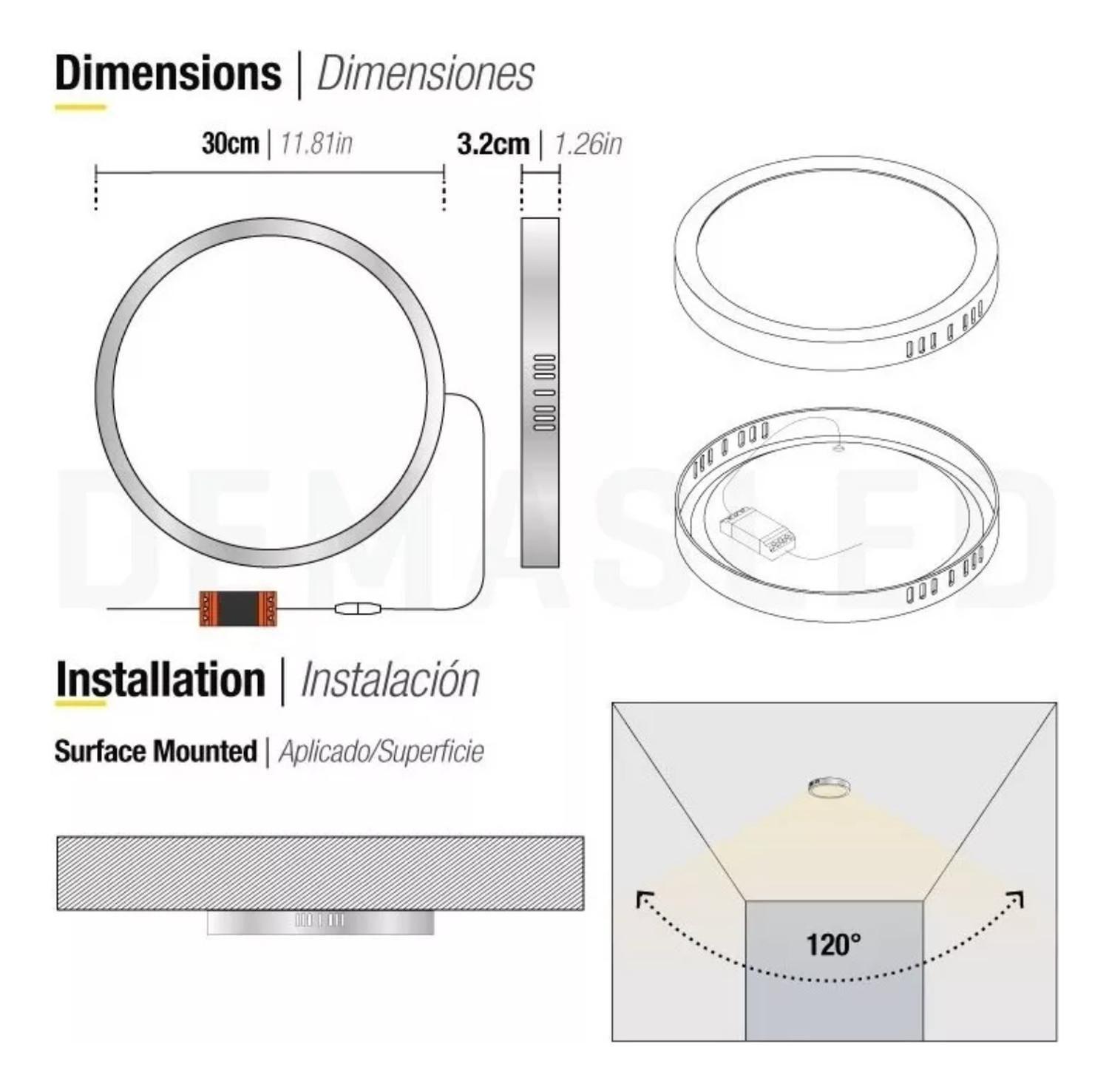 Foco Panel Led Plafón Sobrepuesto Redondo Luz Neutra 220v 4000°K Níquel Blanco 30 CM-3