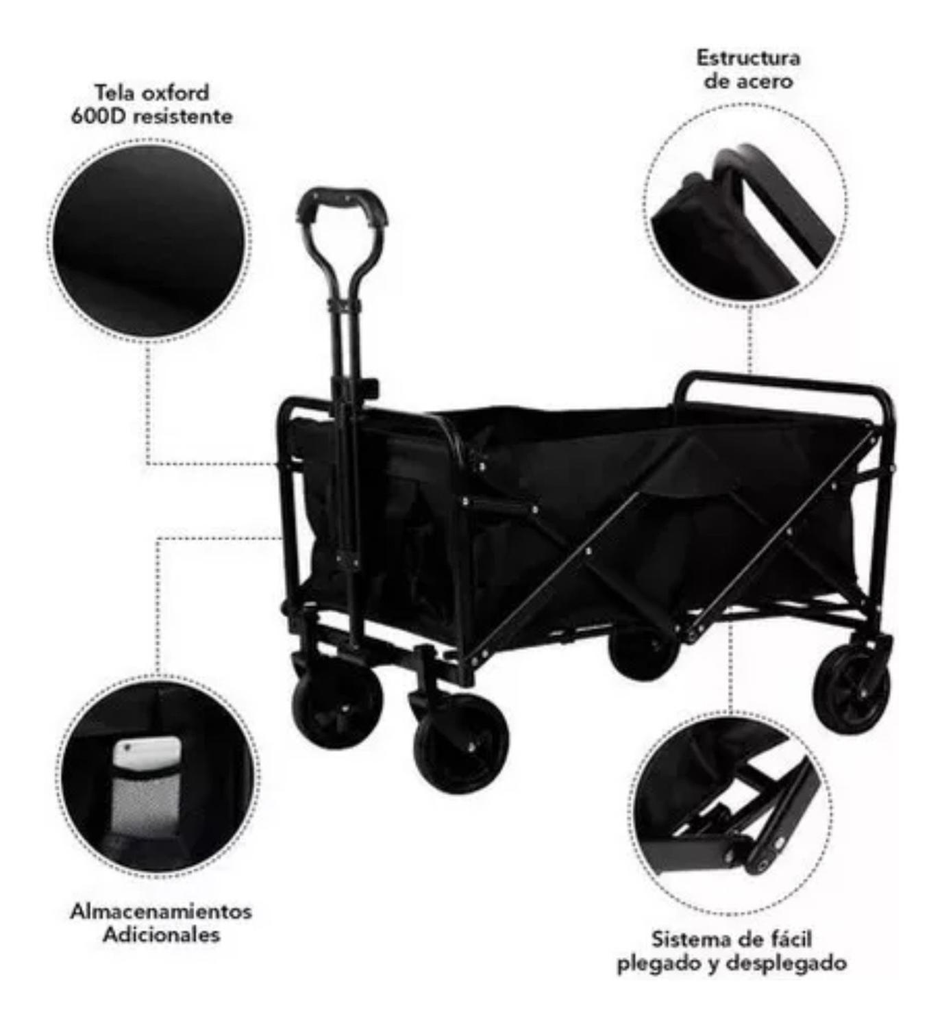Carrito Compras Plegable Camping Pro Max Negro-2