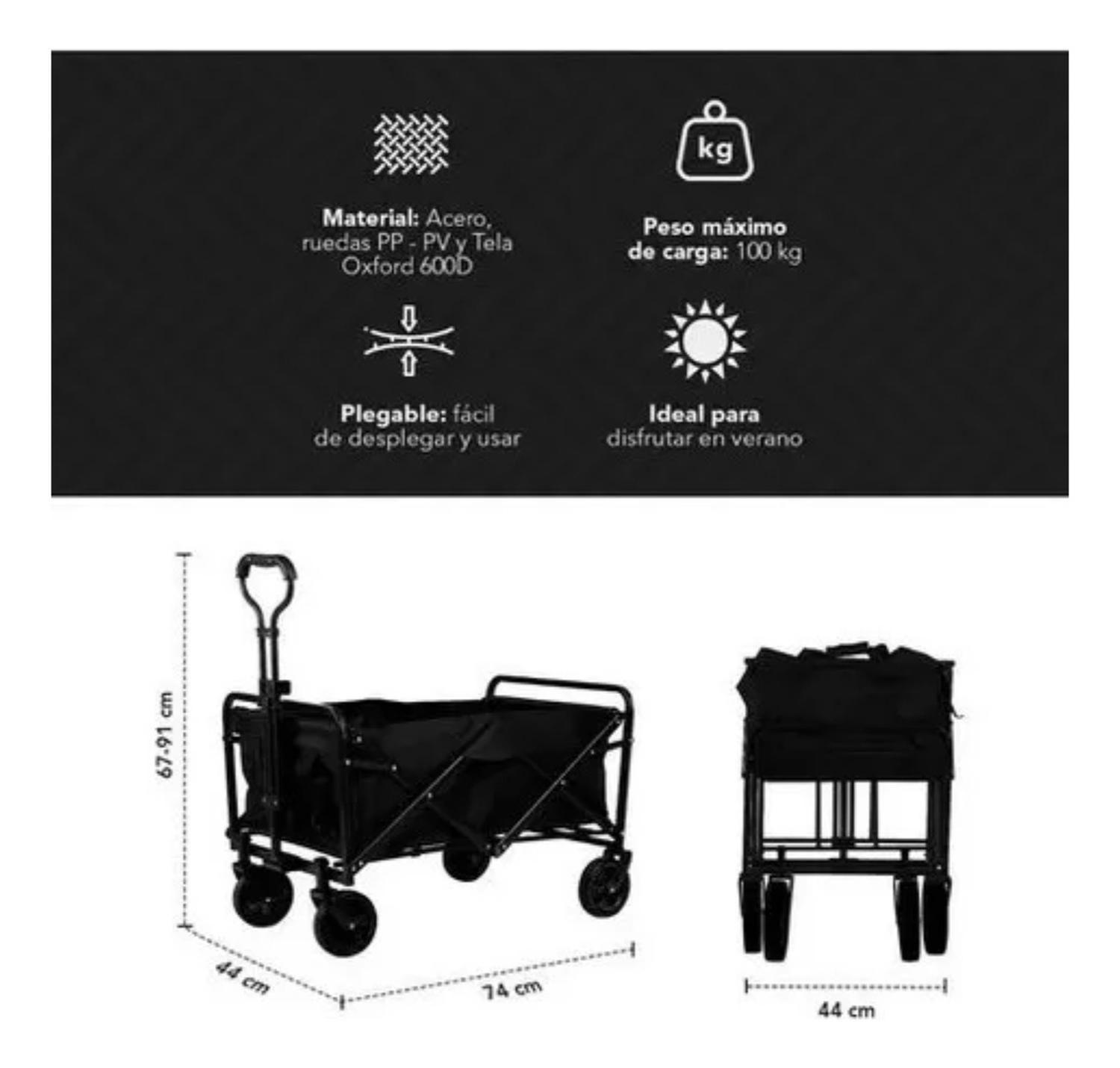 Carrito Compras Plegable Camping Pro Max Negro-4