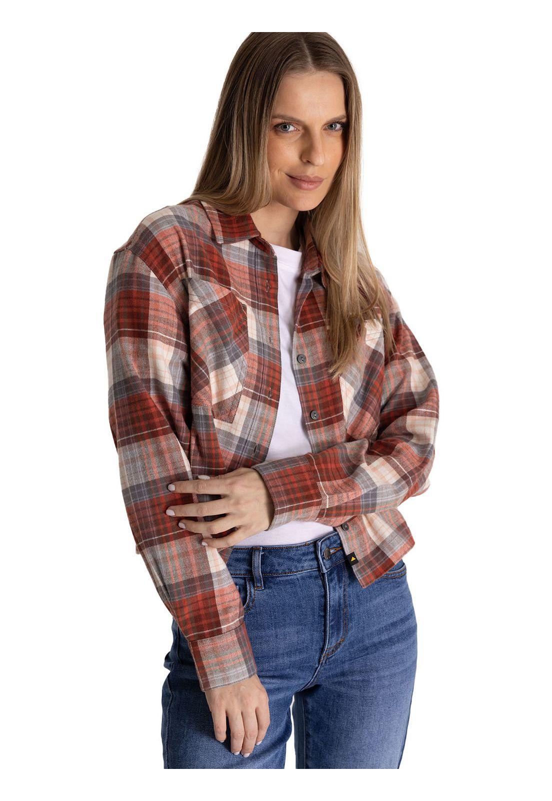 Camisa Manga Larga Mujer Cropped Flannel Terracota-0