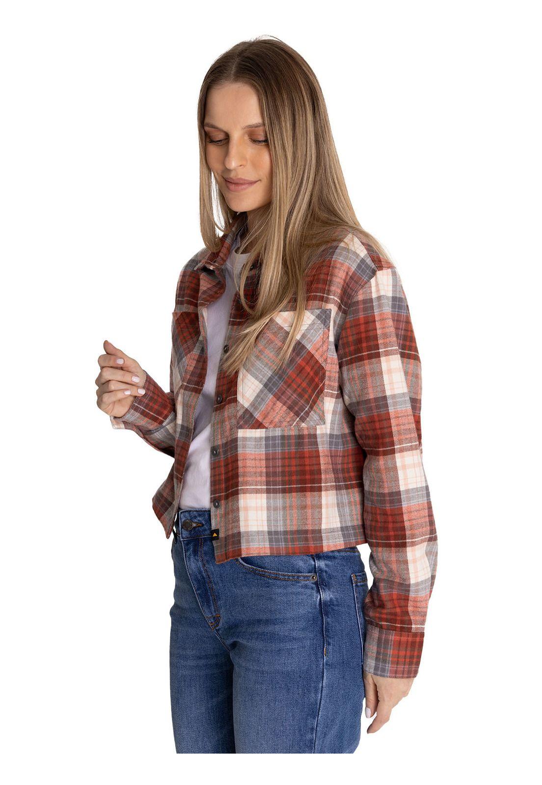 Camisa Manga Larga Mujer Cropped Flannel Terracota-1
