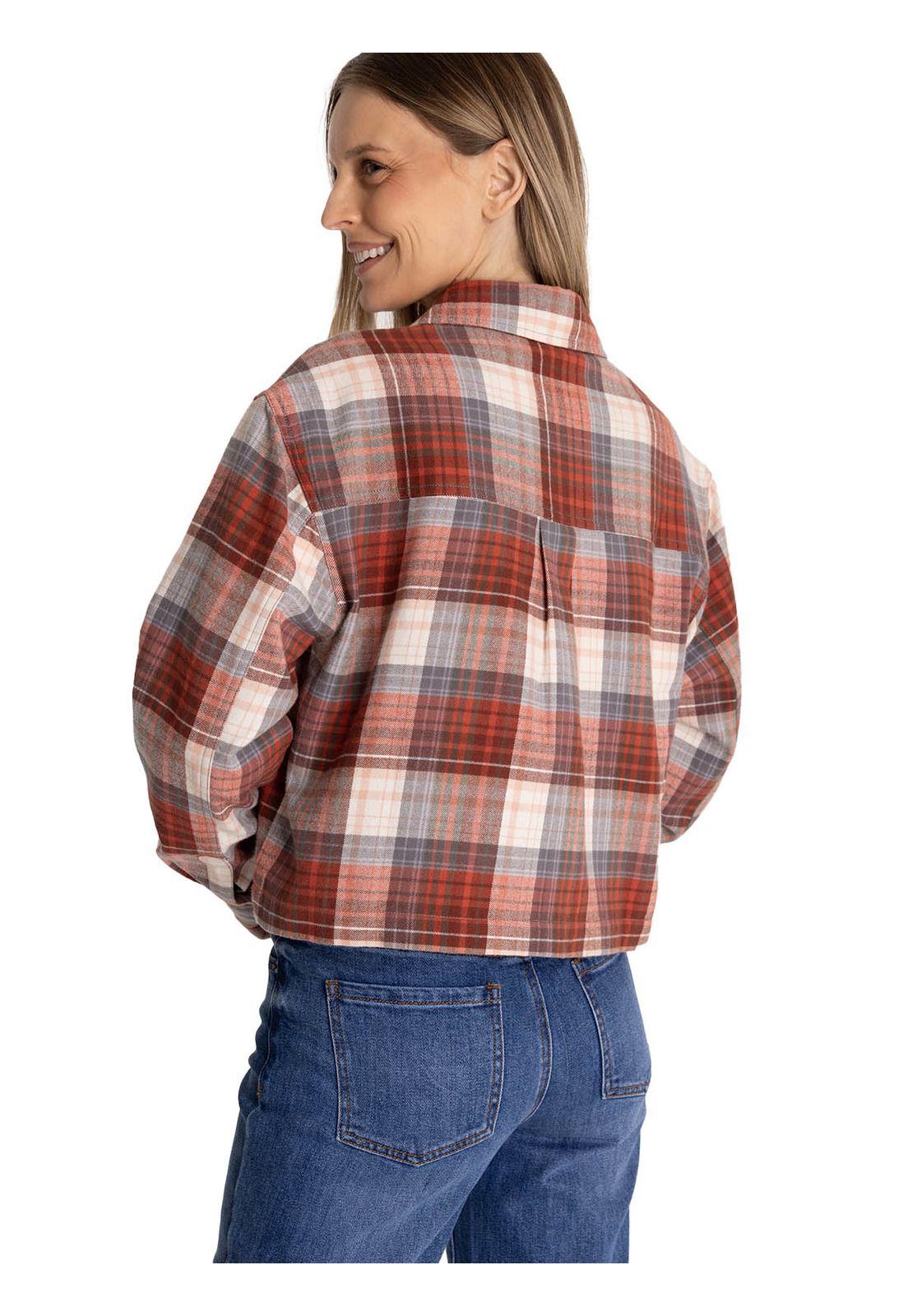 Camisa Manga Larga Mujer Cropped Flannel Terracota-3