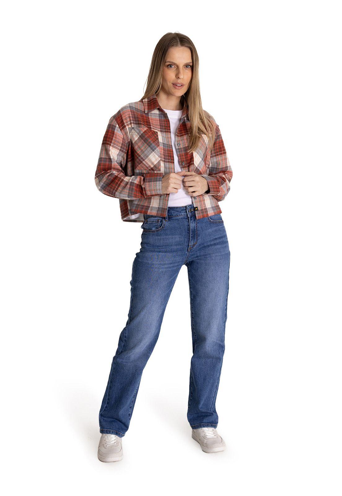 Camisa Manga Larga Mujer Cropped Flannel Terracota-4