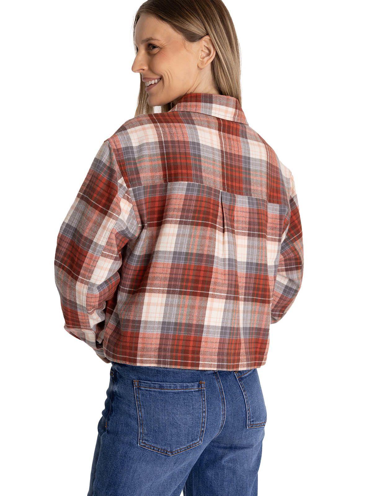 Camisa Manga Larga Mujer Cropped Flannel Terracota-3